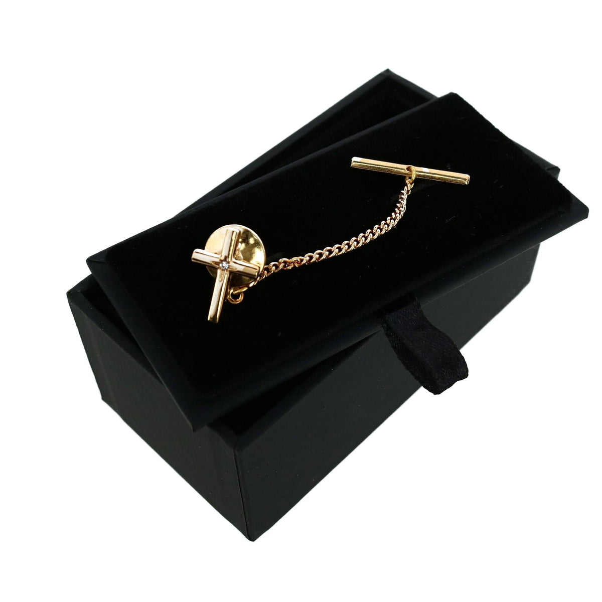 Ascentix Men's Elegant Cross Tie Tack with Crystal Center for Formal Wear - Gold