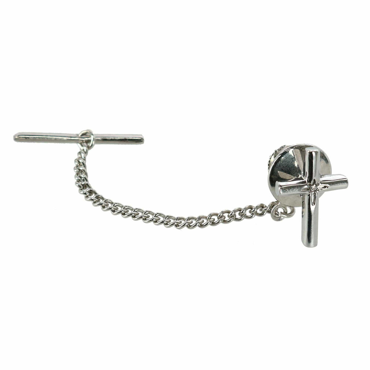 Ascentix Men's Elegant Cross Tie Tack with Crystal Center for Formal Wear - Silver