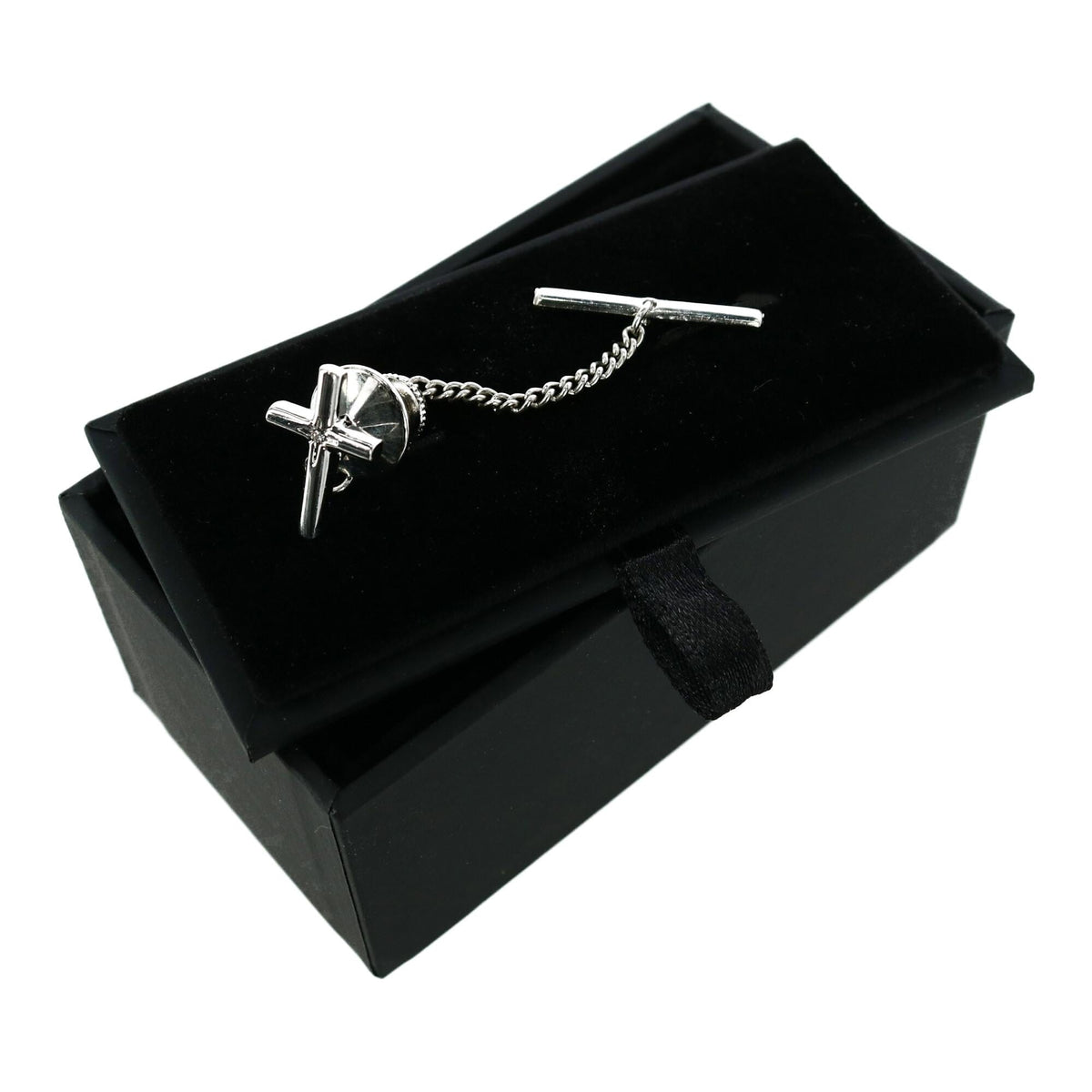 Ascentix Men's Elegant Cross Tie Tack with Crystal Center for Formal Wear - Silver