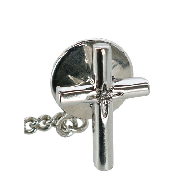 Men's Cross Tie Tack with Crystal Center