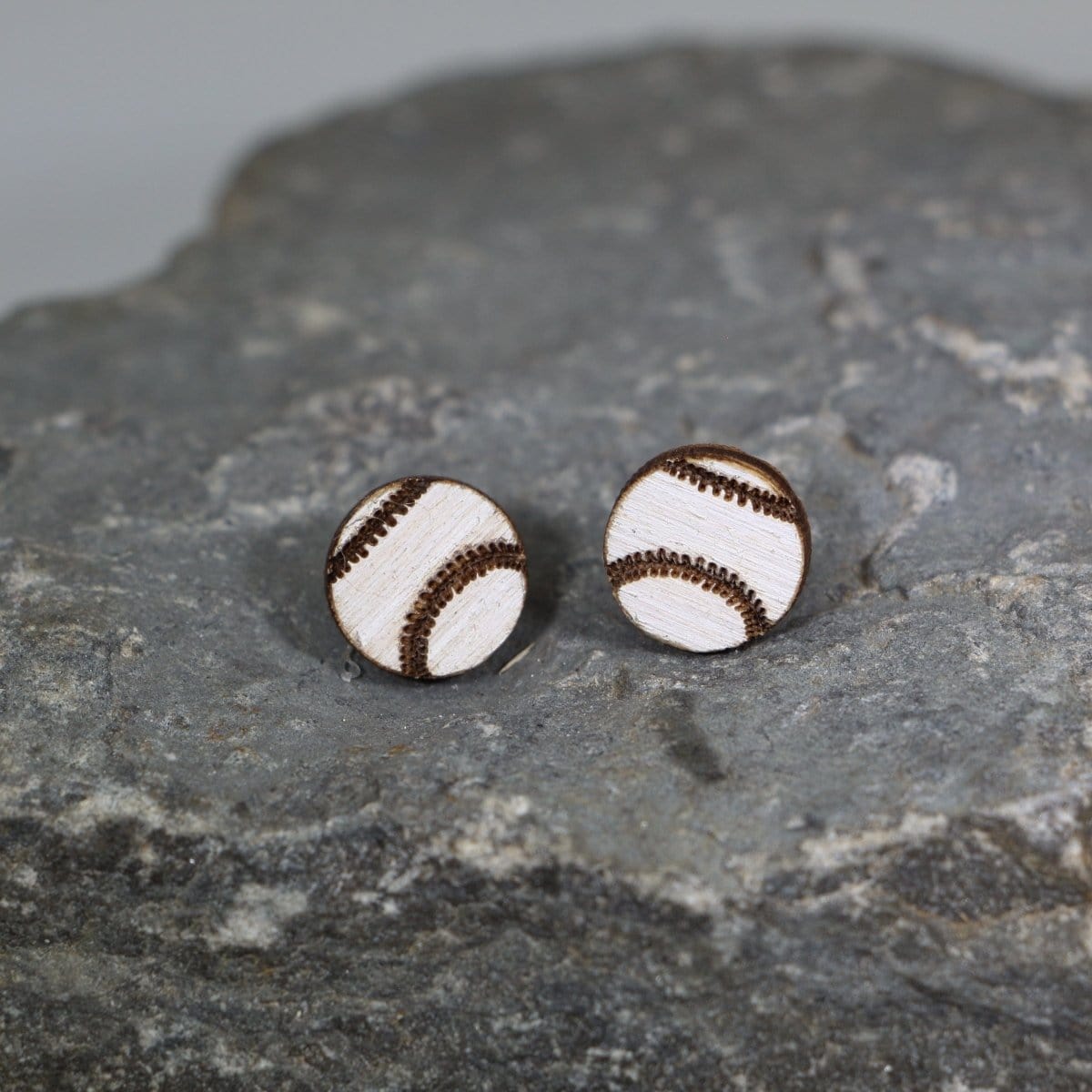 Cate's Concepts, LLC Women's Baseball Wooden Dangle Earrings - studs