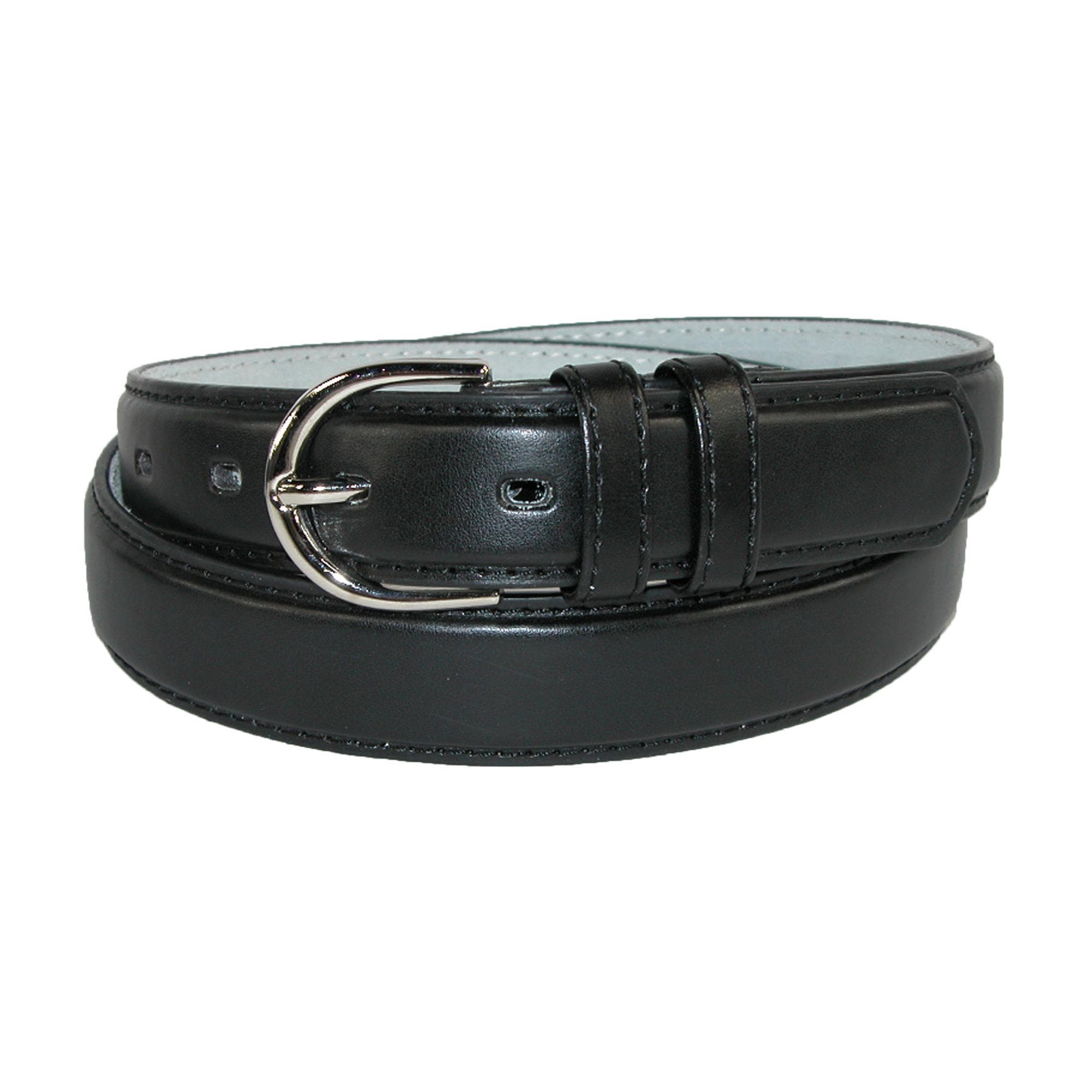 CTM® Women's Leather Dress Belt 1 1/8 Inch Silver Buckle
