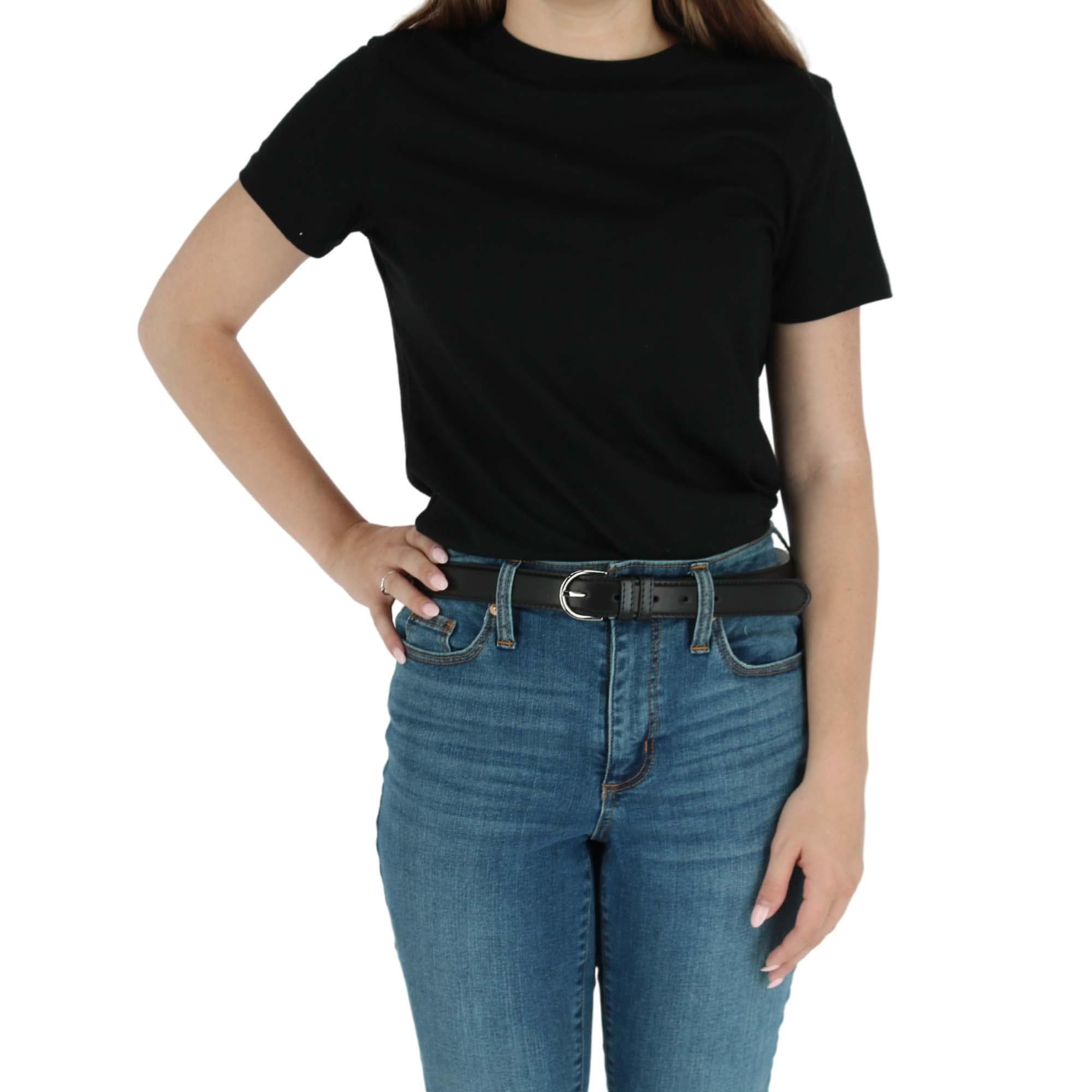 CTM® Women's Leather Dress Belt 1 1/8 Inch Silver Buckle - Black