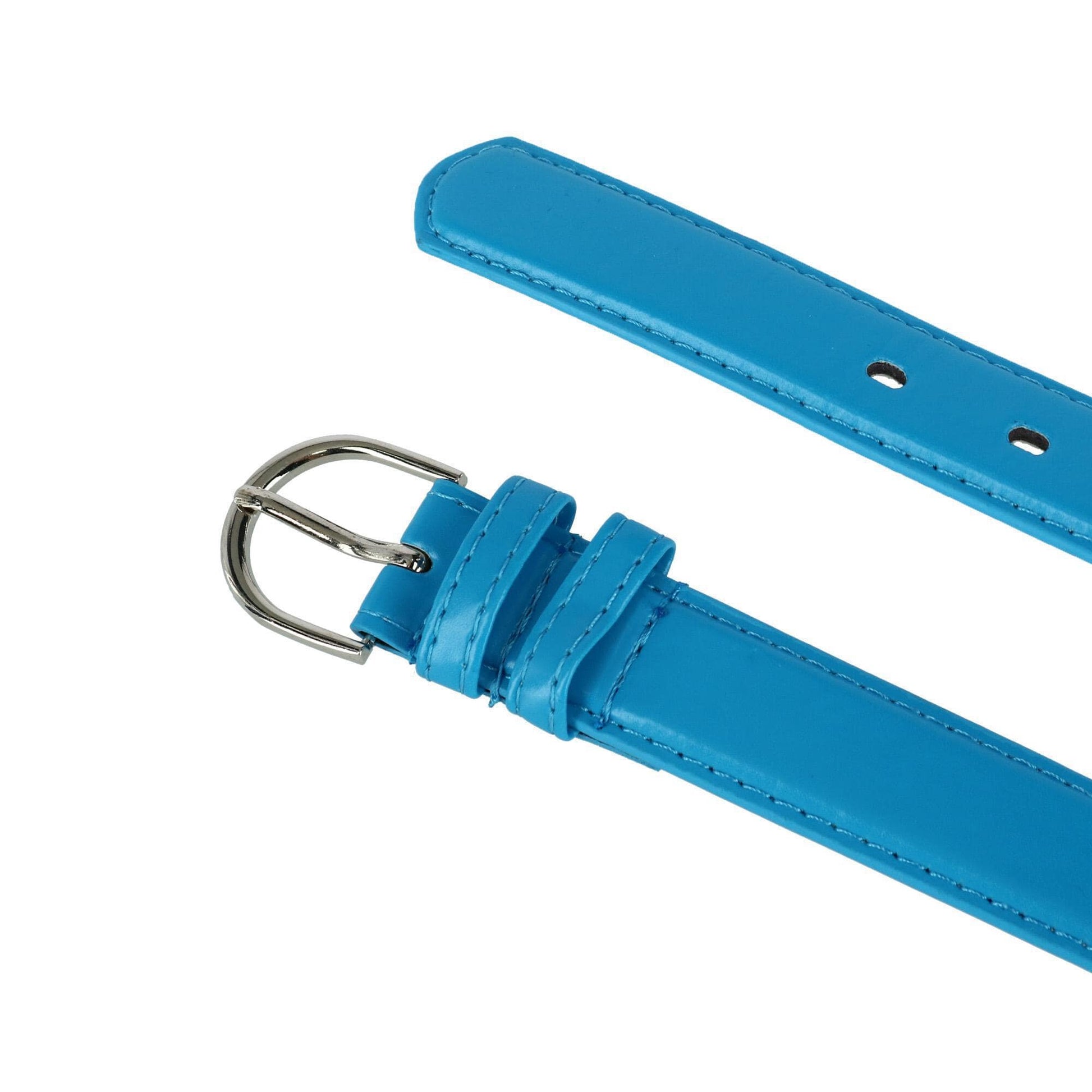 CTM® Women's Leather Dress Belt 1 1/8 Inch Silver Buckle - Blue