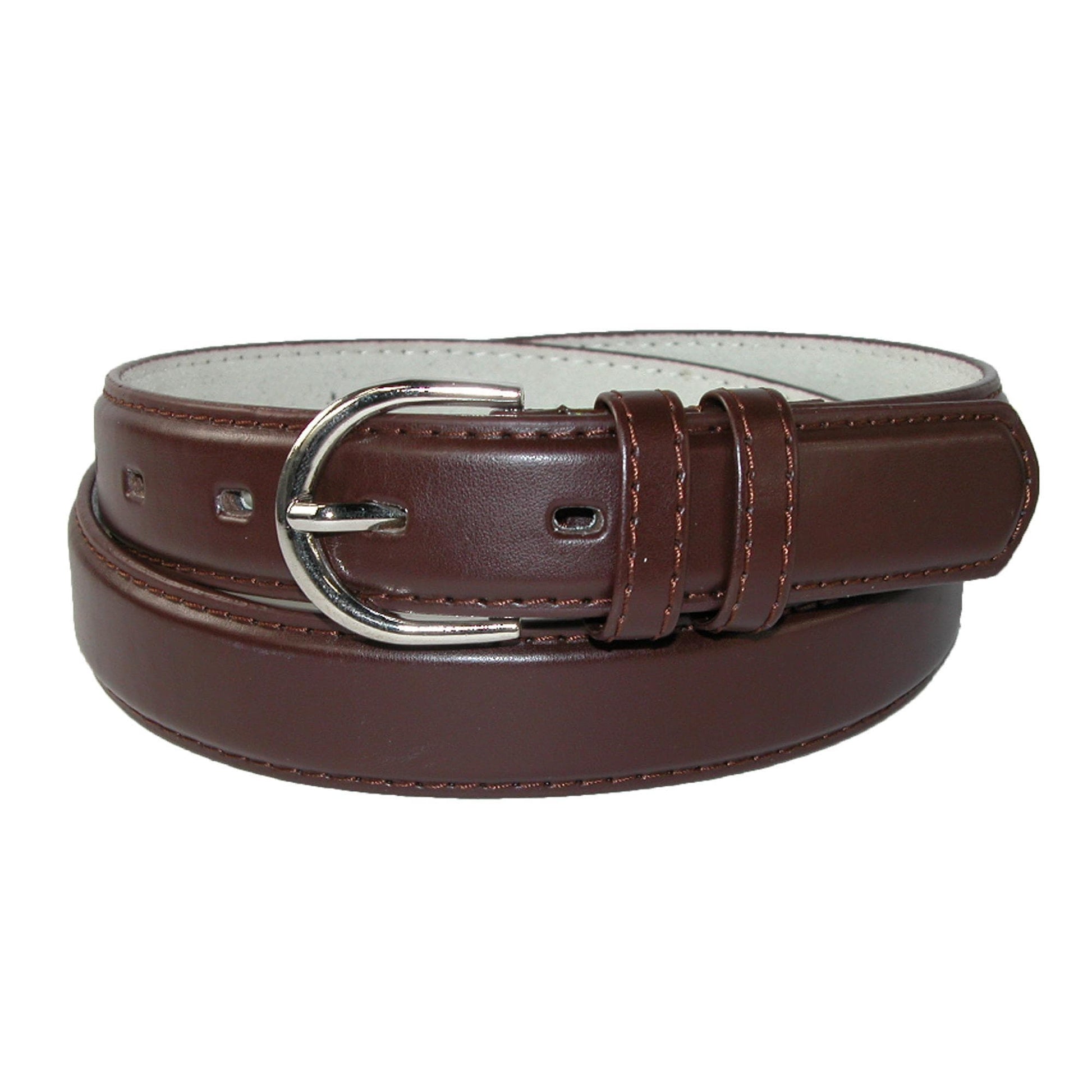 CTM® Women's Leather Dress Belt 1 1/8 Inch Silver Buckle - Brown