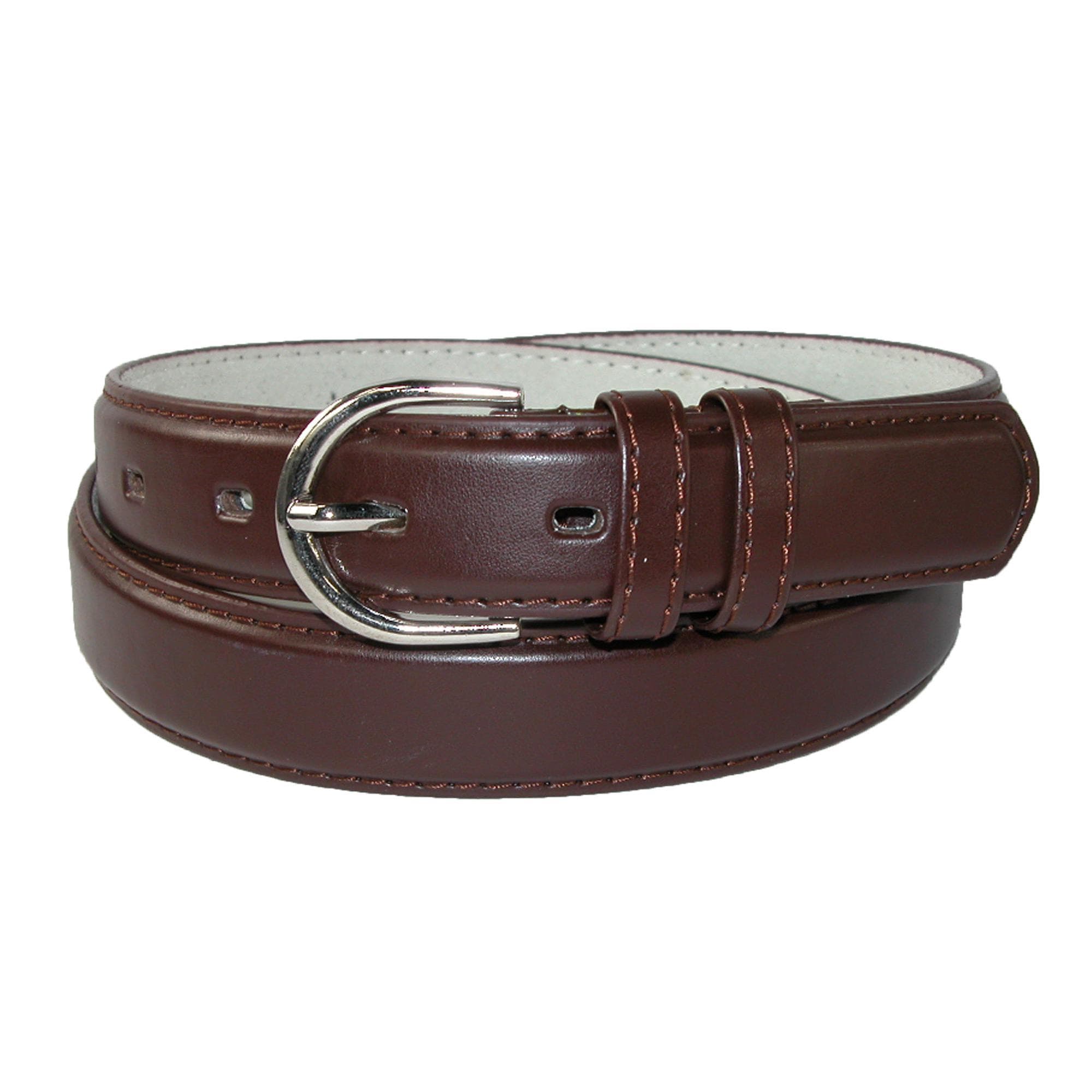 CTM® Women's Leather Dress Belt 1 1/8 Inch Silver Buckle - Brown