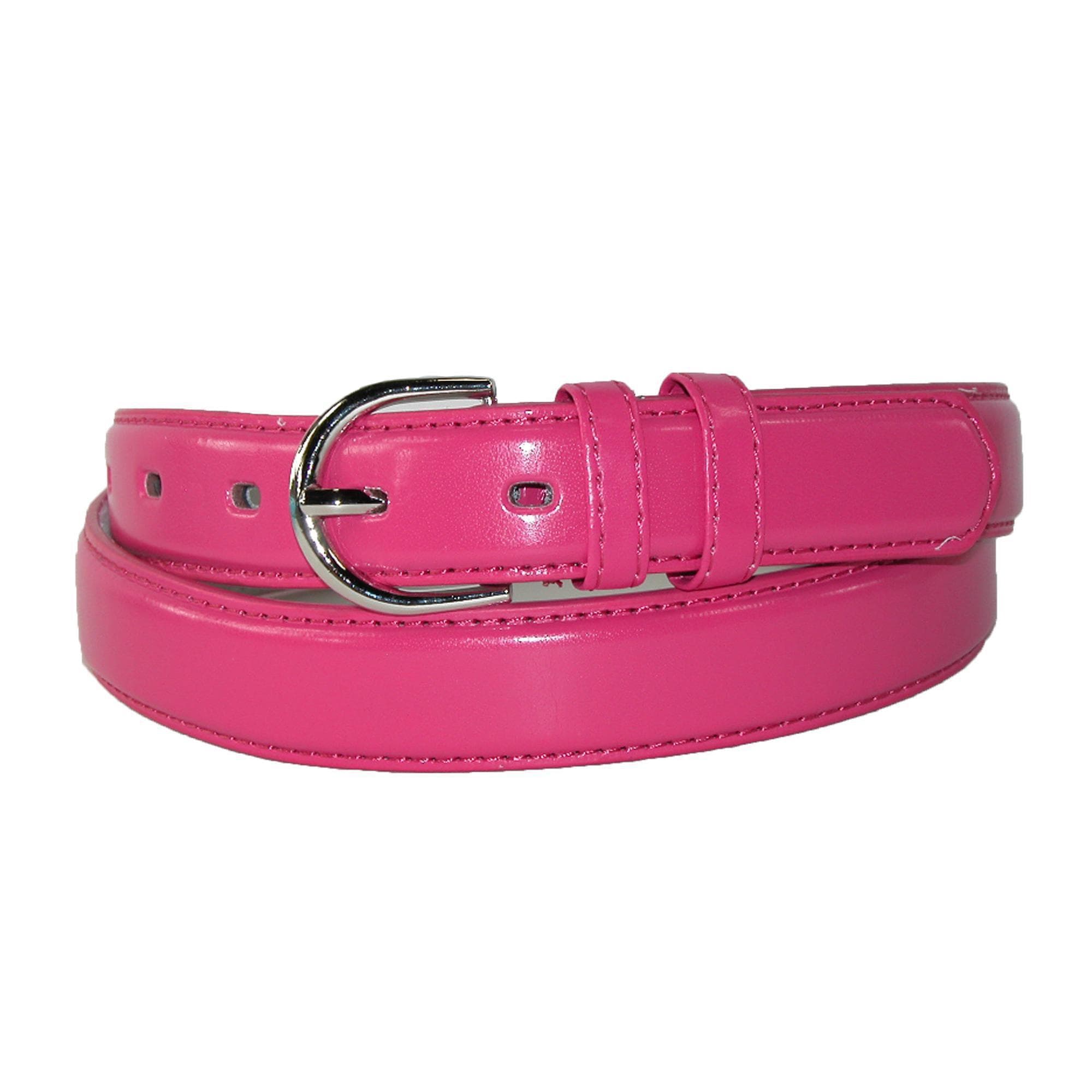 CTM® Women's Leather Dress Belt 1 1/8 Inch Silver Buckle - Dark Pink