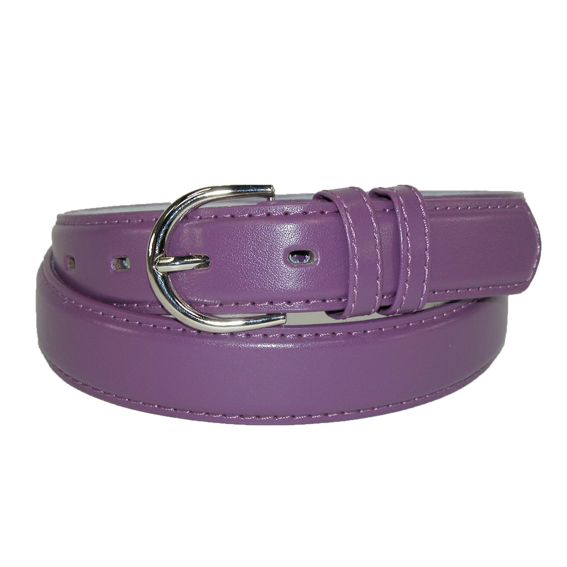 CTM® Women's Leather Dress Belt 1 1/8 Inch Silver Buckle - Dark Purple