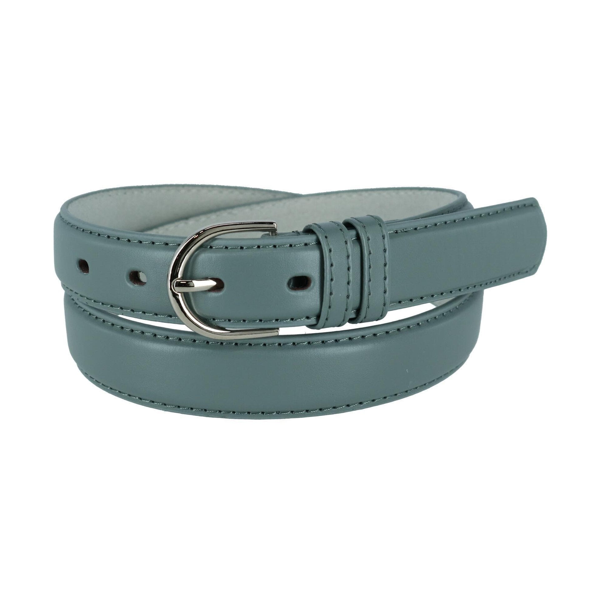 CTM® Women's Leather Dress Belt 1 1/8 Inch Silver Buckle - Grey