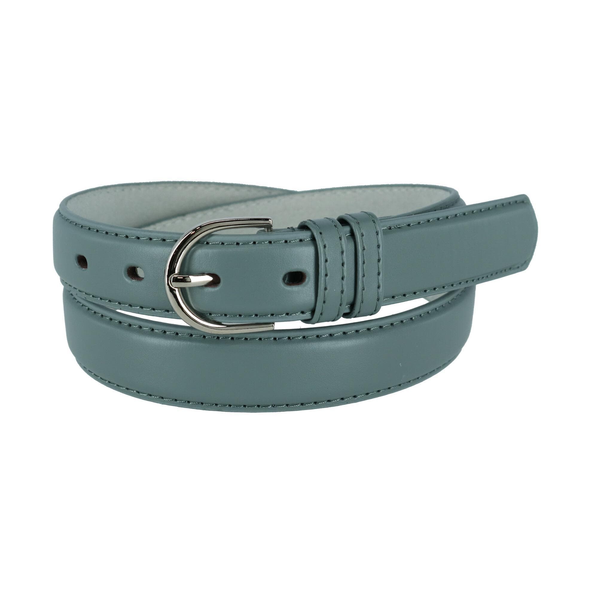 CTM® Women's Leather Dress Belt 1 1/8 Inch Silver Buckle - Grey