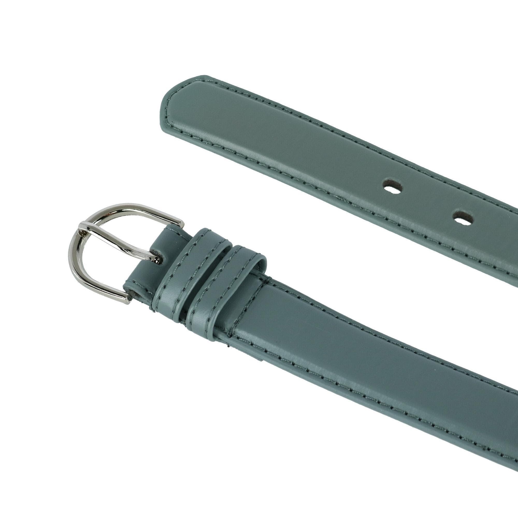 CTM® Women's Leather Dress Belt 1 1/8 Inch Silver Buckle - Grey