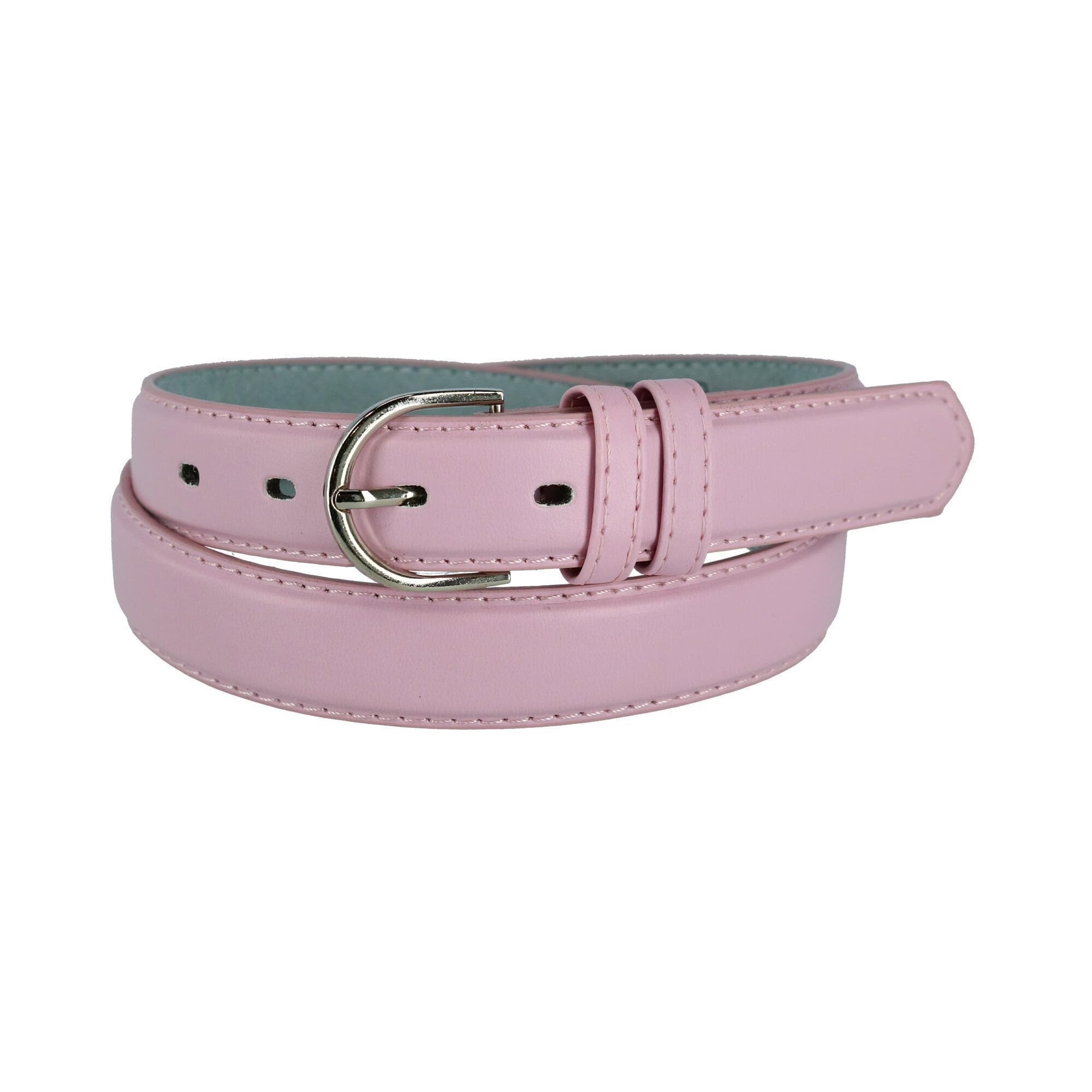 CTM® Women's Leather Dress Belt 1 1/8 Inch Silver Buckle - Light Pink