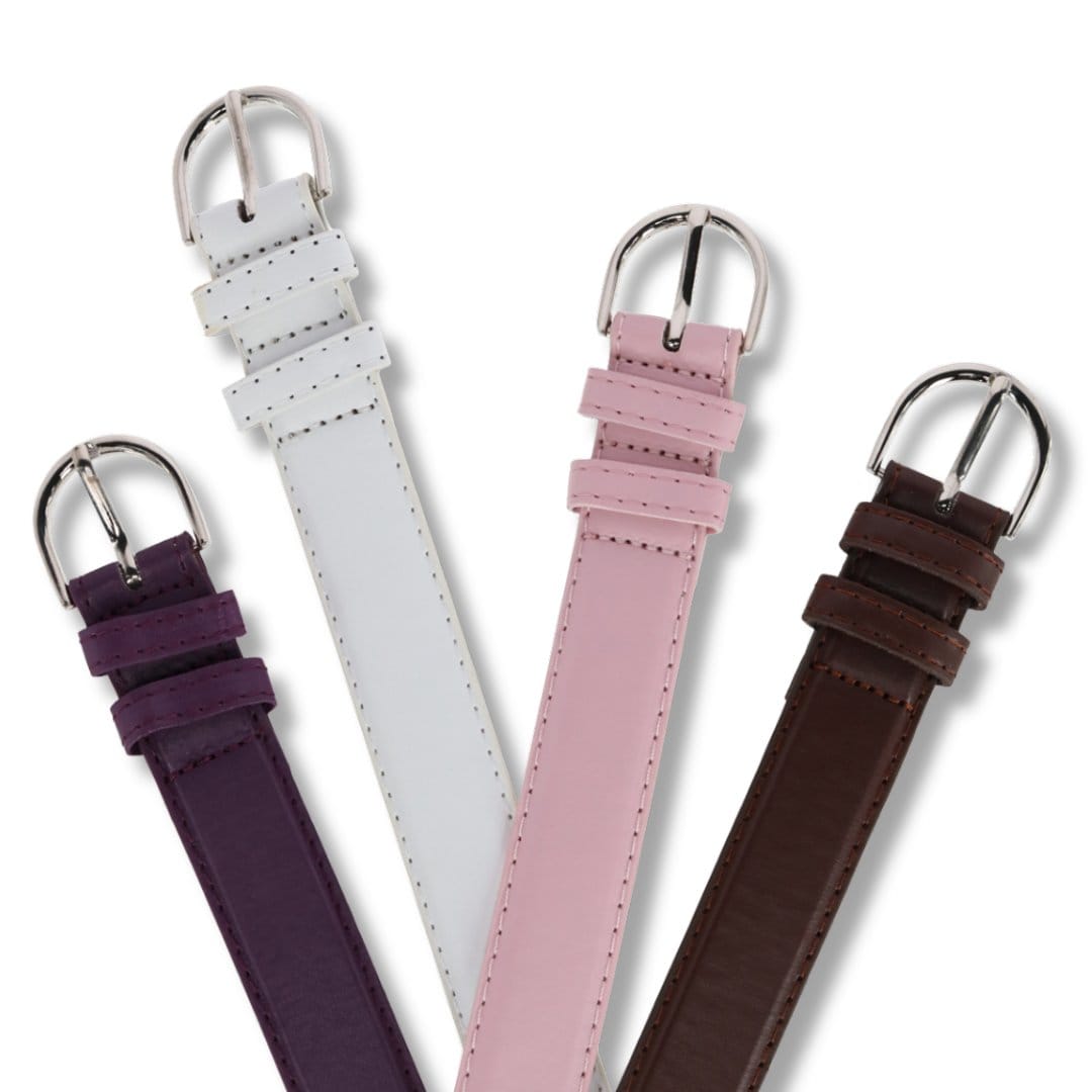CTM® Women's Leather Dress Belt 1 1/8 Inch Silver Buckle - Light Pink