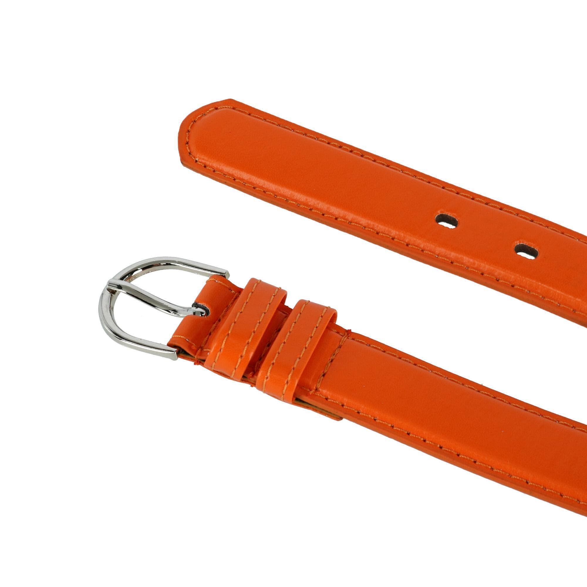 CTM® Women's Leather Dress Belt 1 1/8 Inch Silver Buckle - Orange