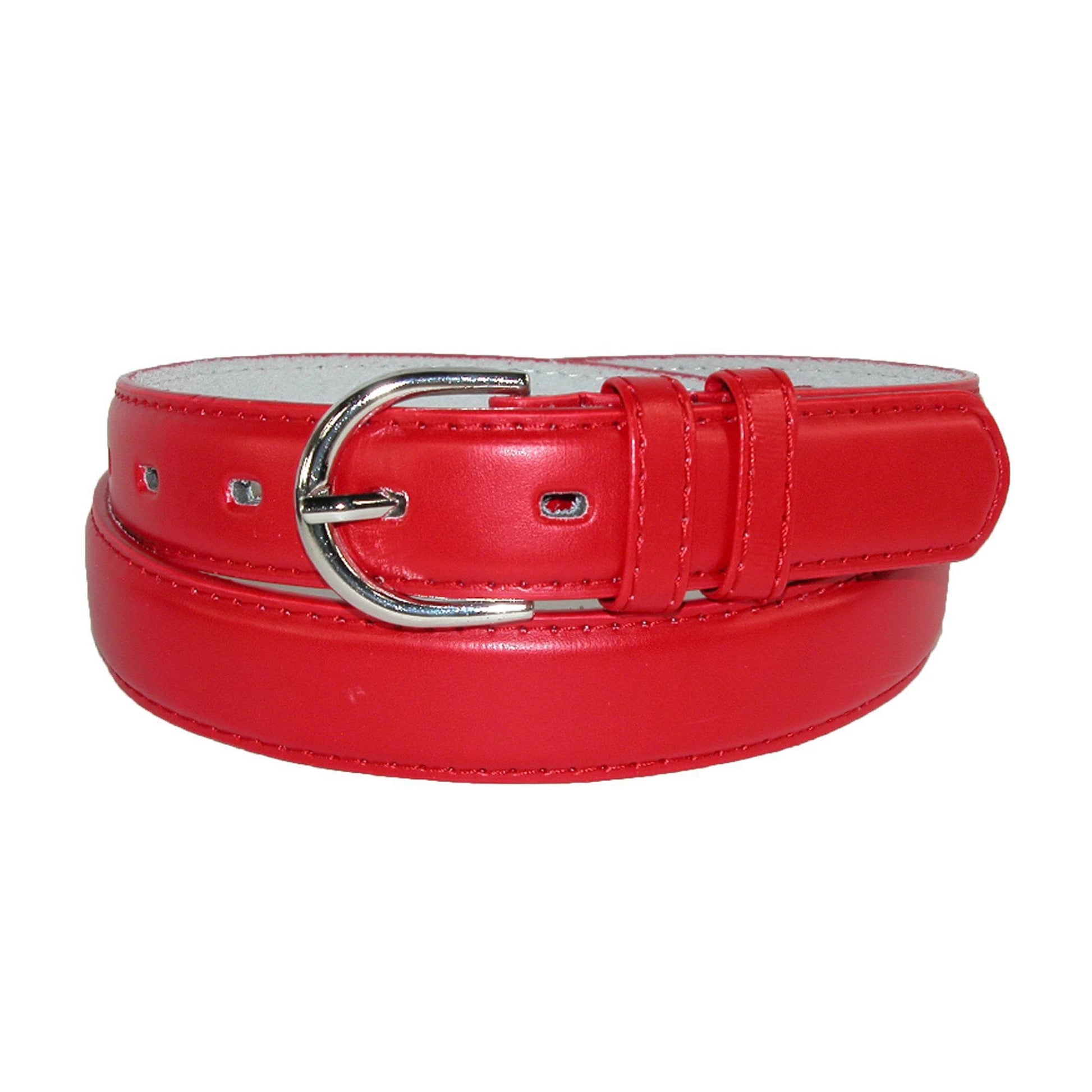 CTM® Women's Leather Dress Belt 1 1/8 Inch Silver Buckle - Red