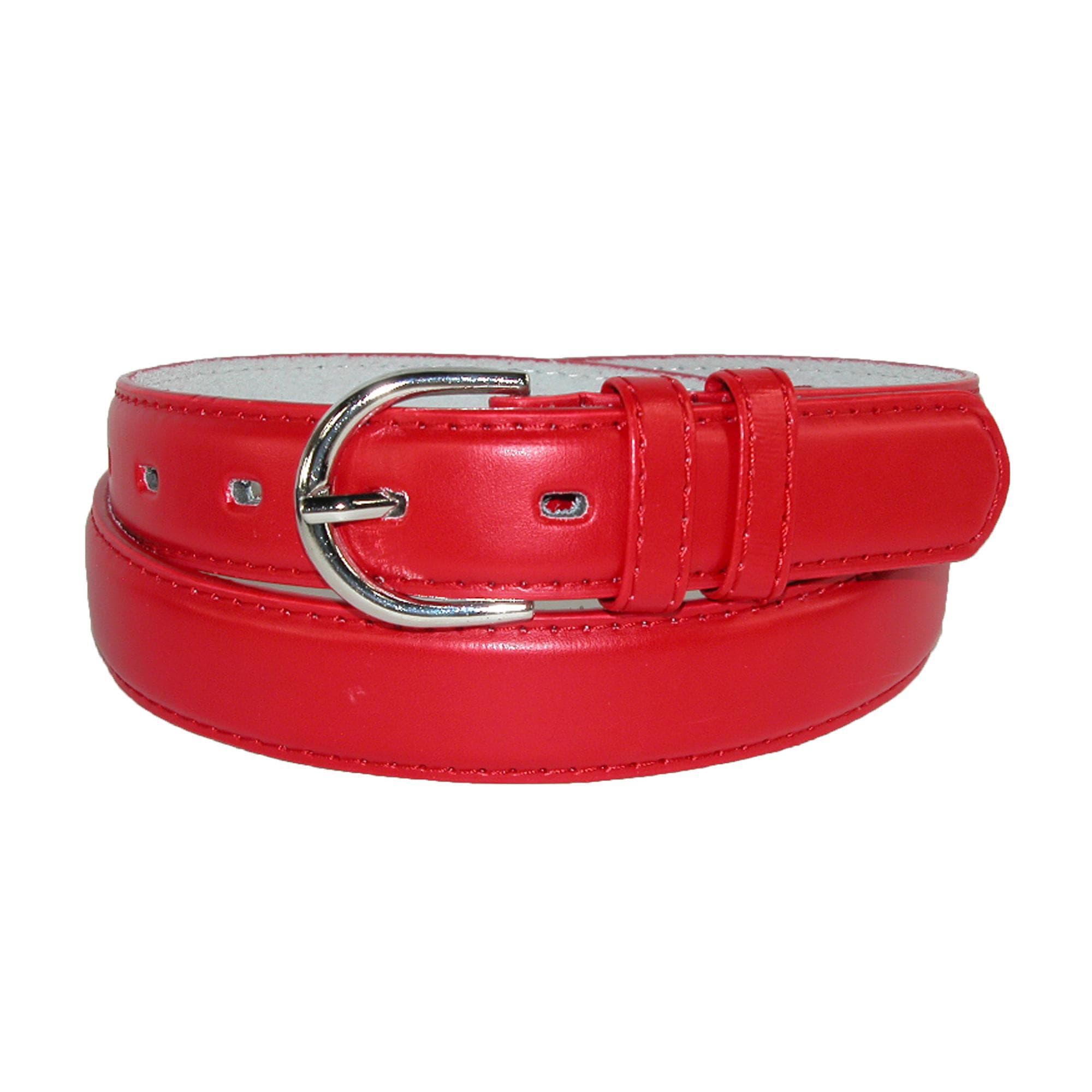 CTM® Women's Leather Dress Belt 1 1/8 Inch Silver Buckle - Red