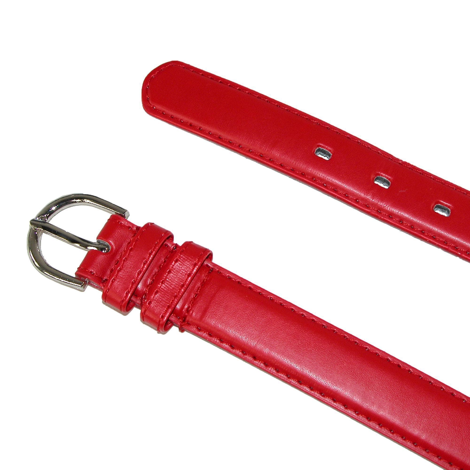 CTM® Women's Leather Dress Belt 1 1/8 Inch Silver Buckle - Red