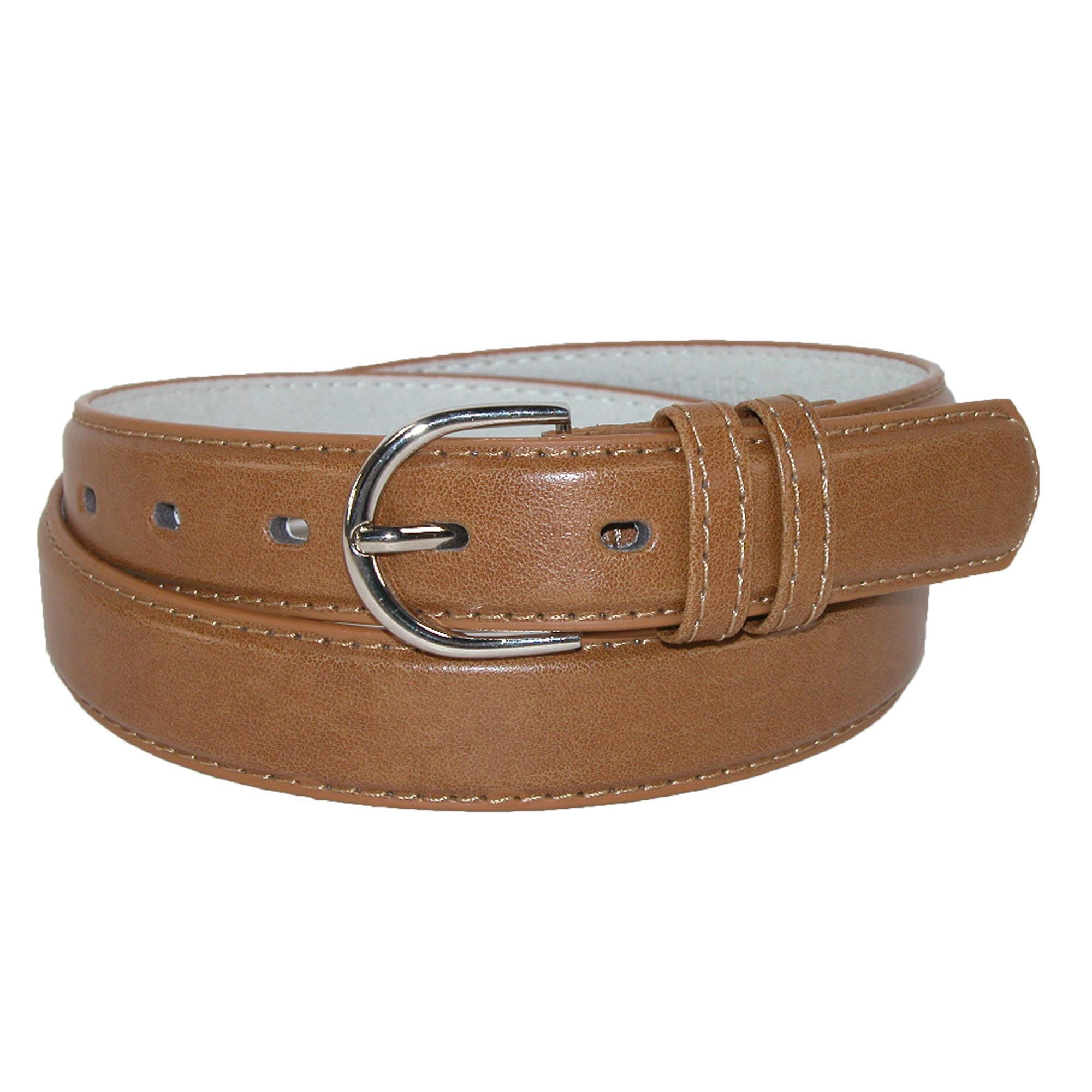 CTM® Women's Leather Dress Belt 1 1/8 Inch Silver Buckle