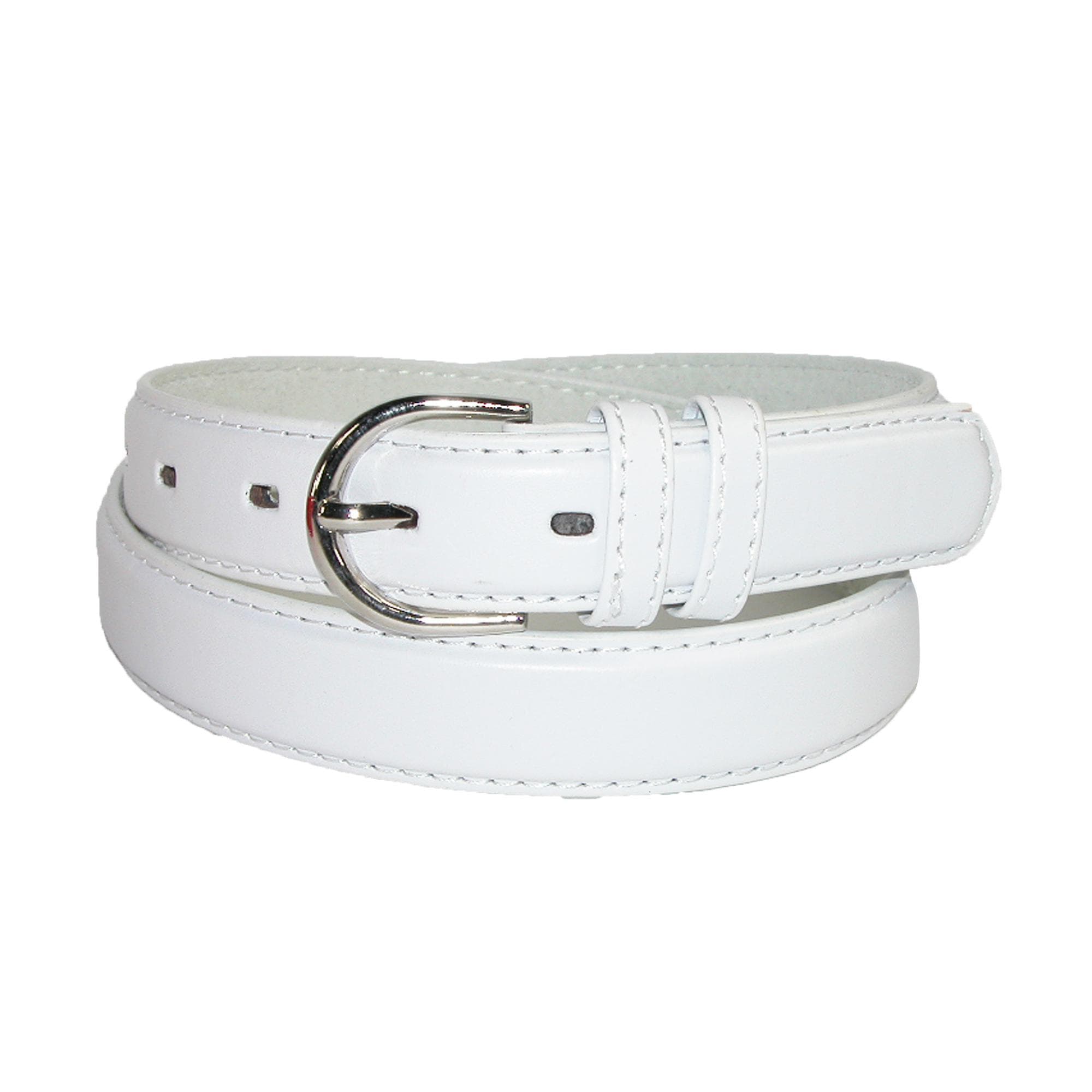 CTM® Women's Leather Dress Belt 1 1/8 Inch Silver Buckle - White