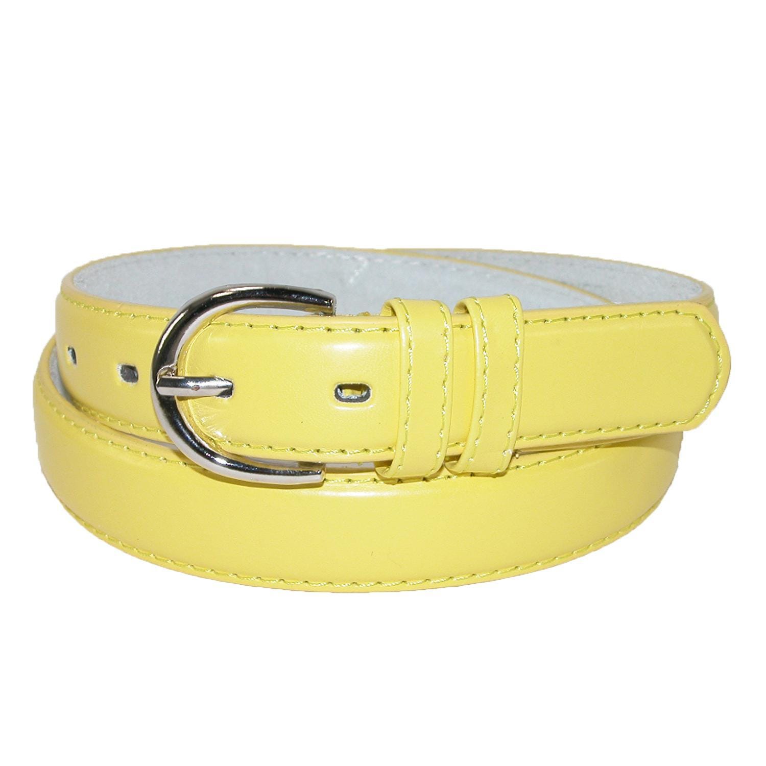 CTM® Women's Leather Dress Belt 1 1/8 Inch Silver Buckle - Yellow