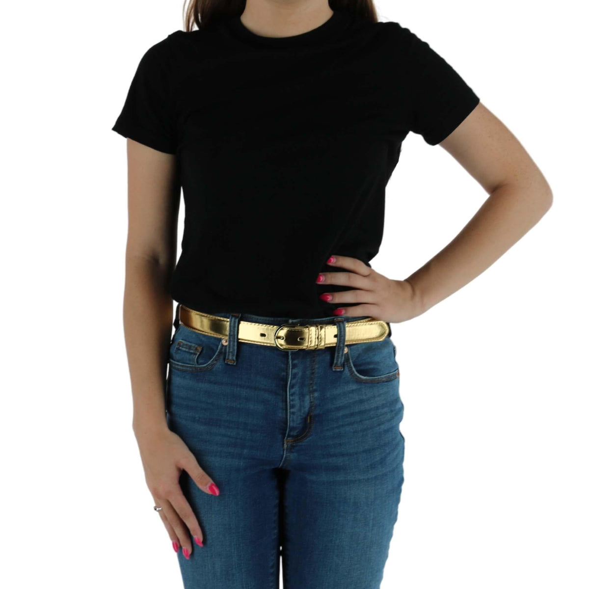 CTM® Women's Metallic Leather Dress Belt 1 1/8 Inch - Gold