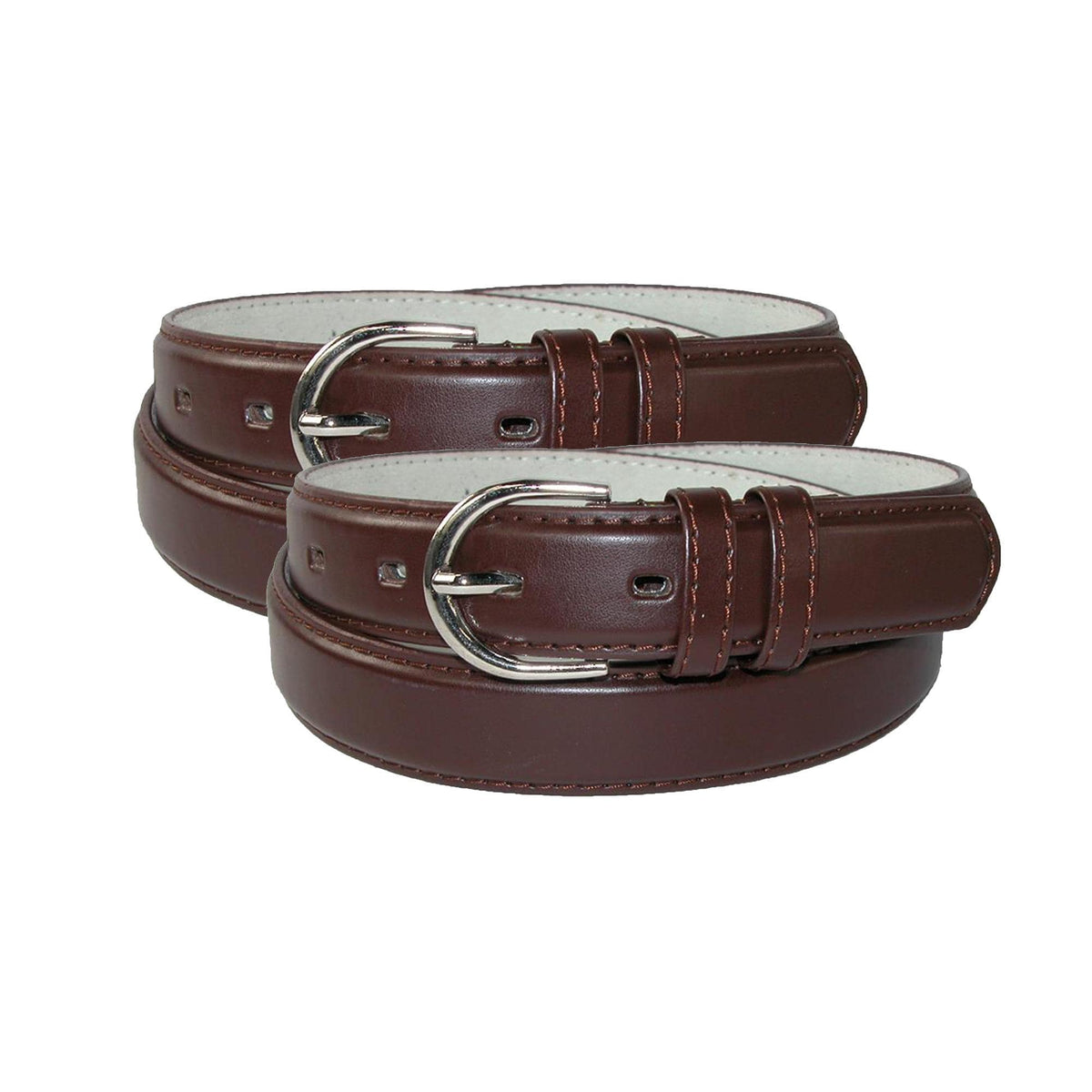CTM® Women's Leather Dress Belt 2-Pack 1 1/8 Inch Silver Buckle - Brown