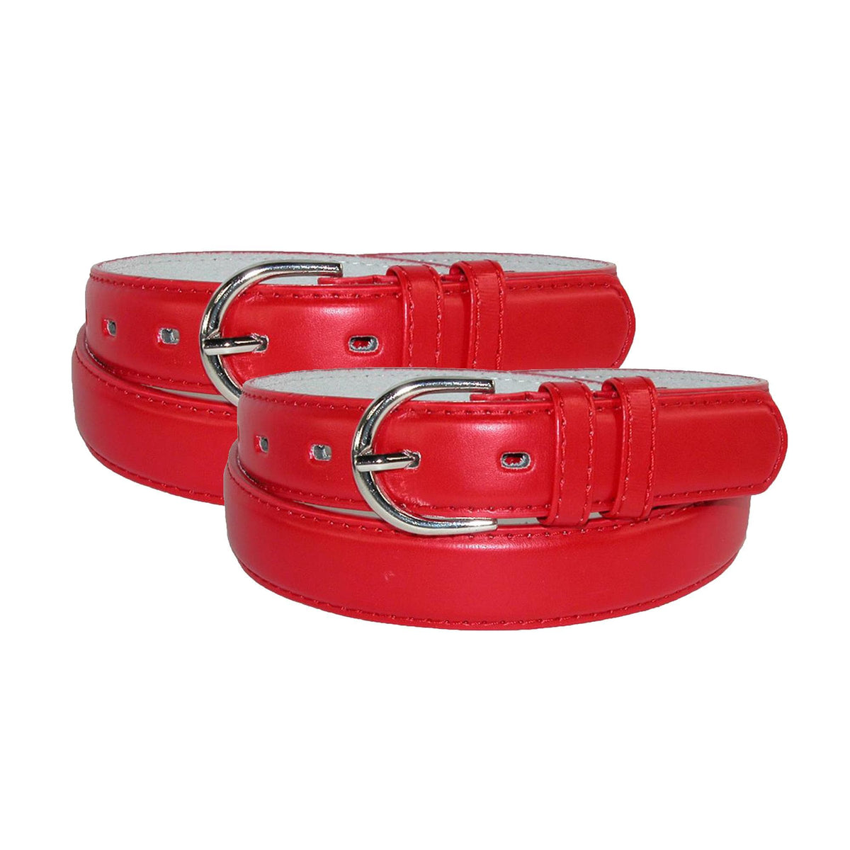 CTM® Women's Leather Dress Belt 2-Pack 1 1/8 Inch Silver Buckle - Red