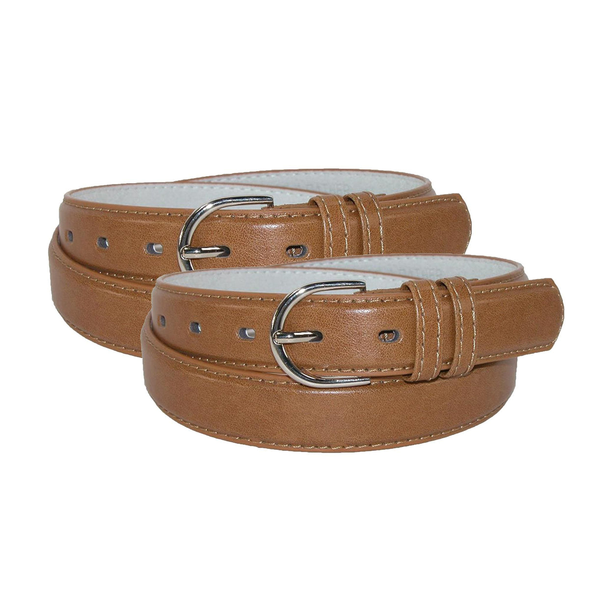 CTM® Women's Leather Dress Belt 2-Pack 1 1/8 Inch Silver Buckle - Tan