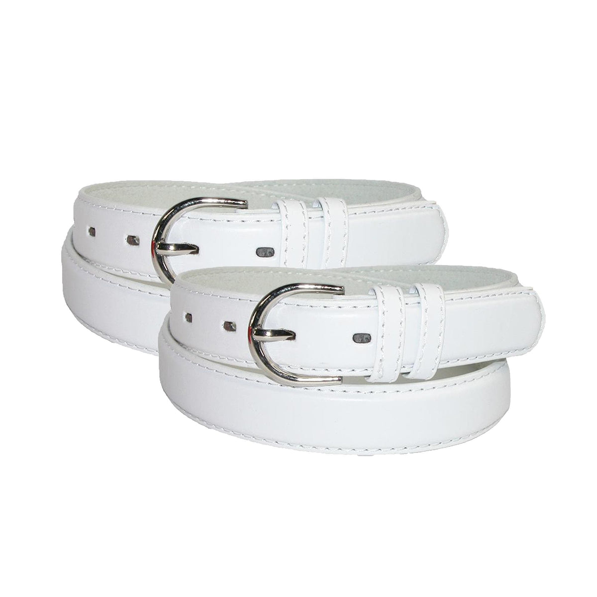 CTM® Women's Leather Dress Belt 2-Pack 1 1/8 Inch Silver Buckle - White
