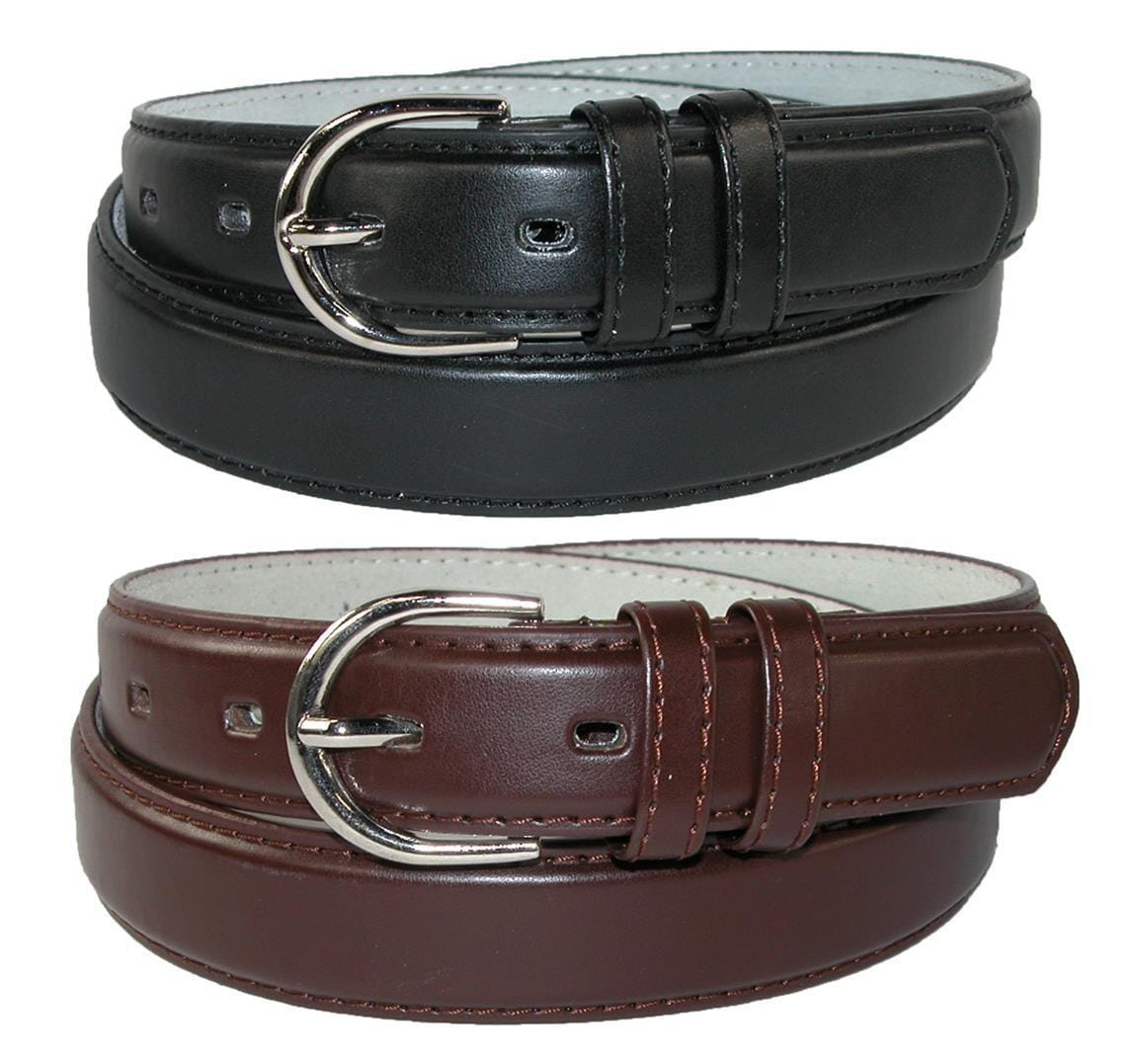 CTM® Women's Leather Dress Belt 2 Color Pack 1 1/8 Inch Silver Buckle