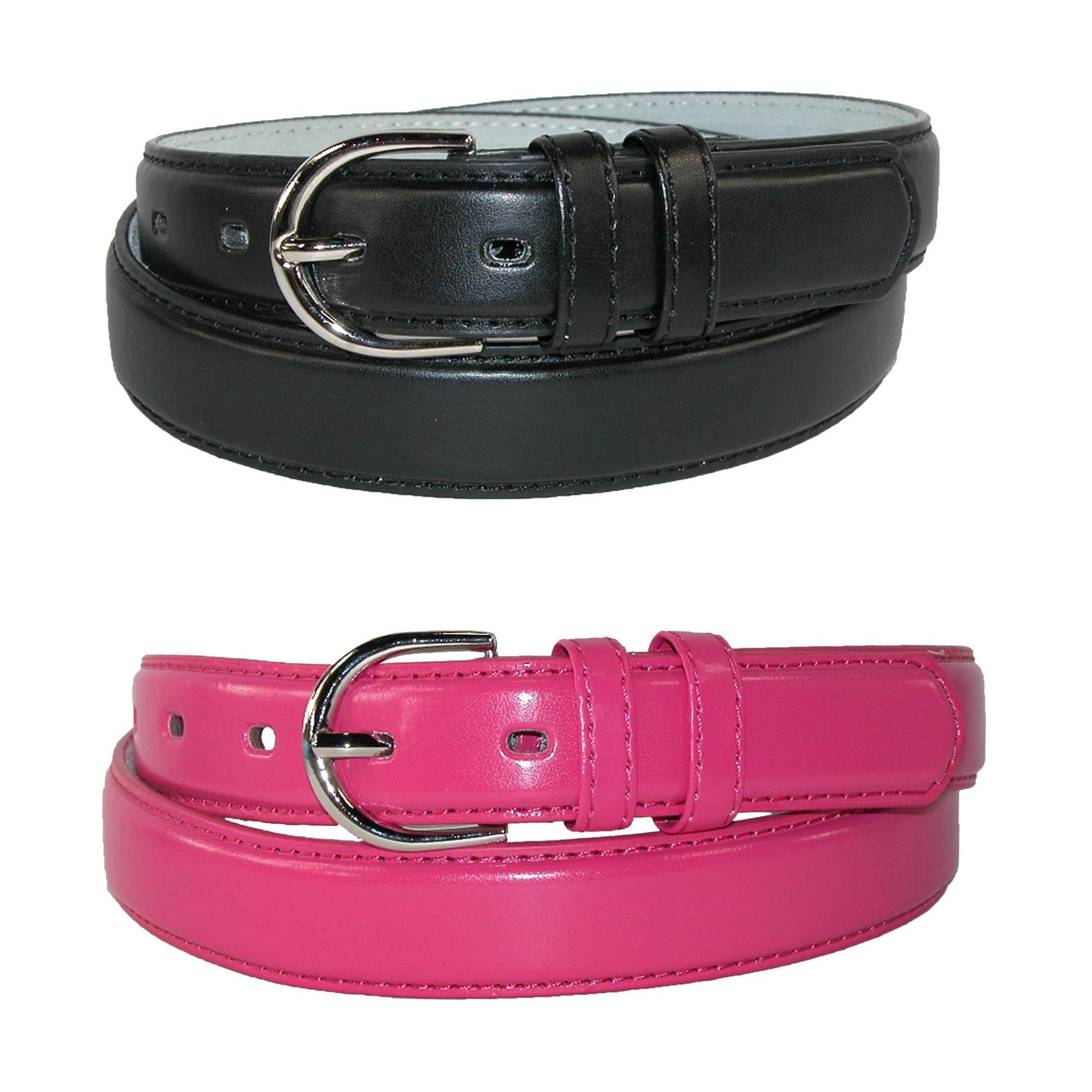 CTM® Women's Leather Dress Belt 2 Color Pack 1 1/8 Inch Silver Buckle