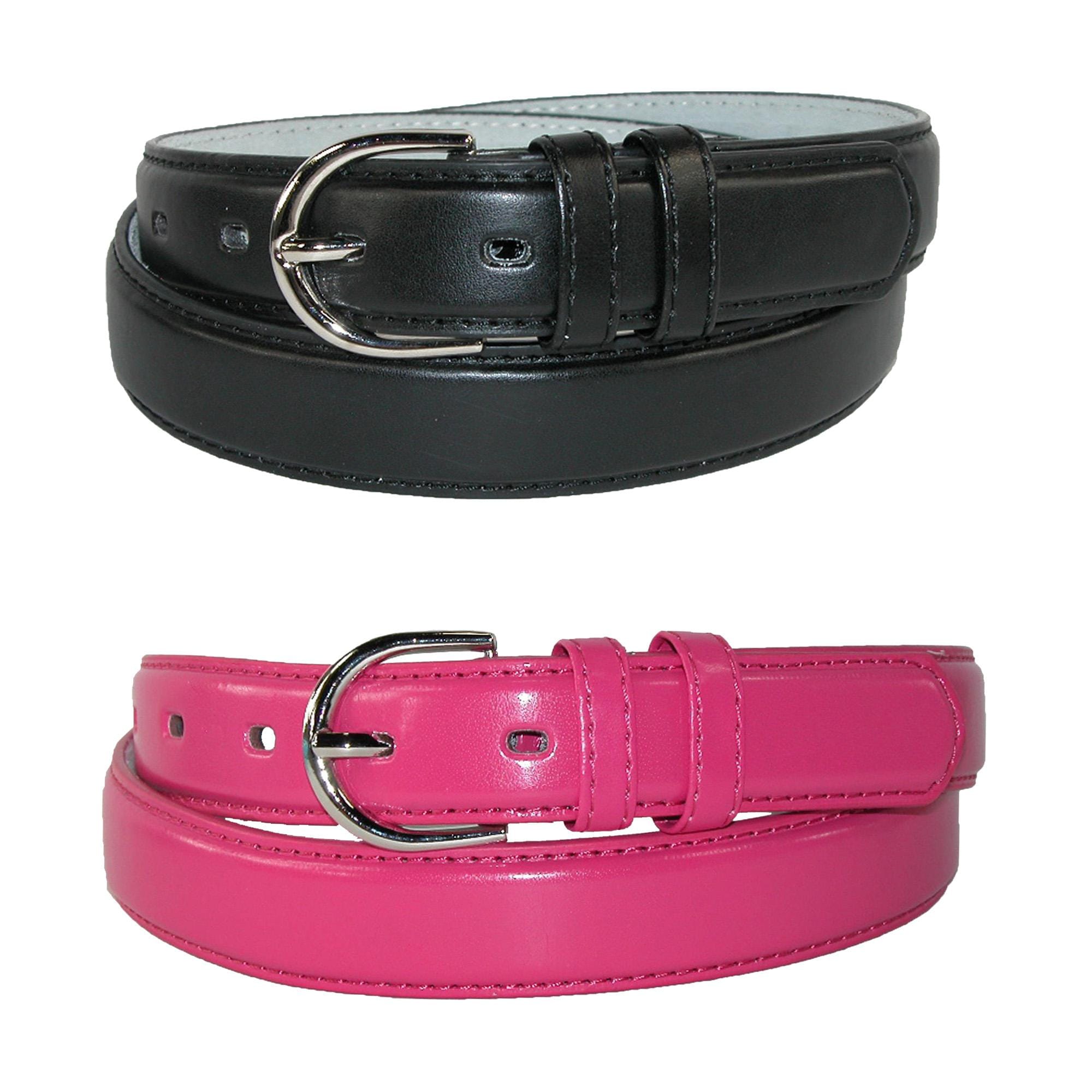 CTM® Women's Leather Dress Belt 2 Color Pack 1 1/8 Inch Silver Buckle