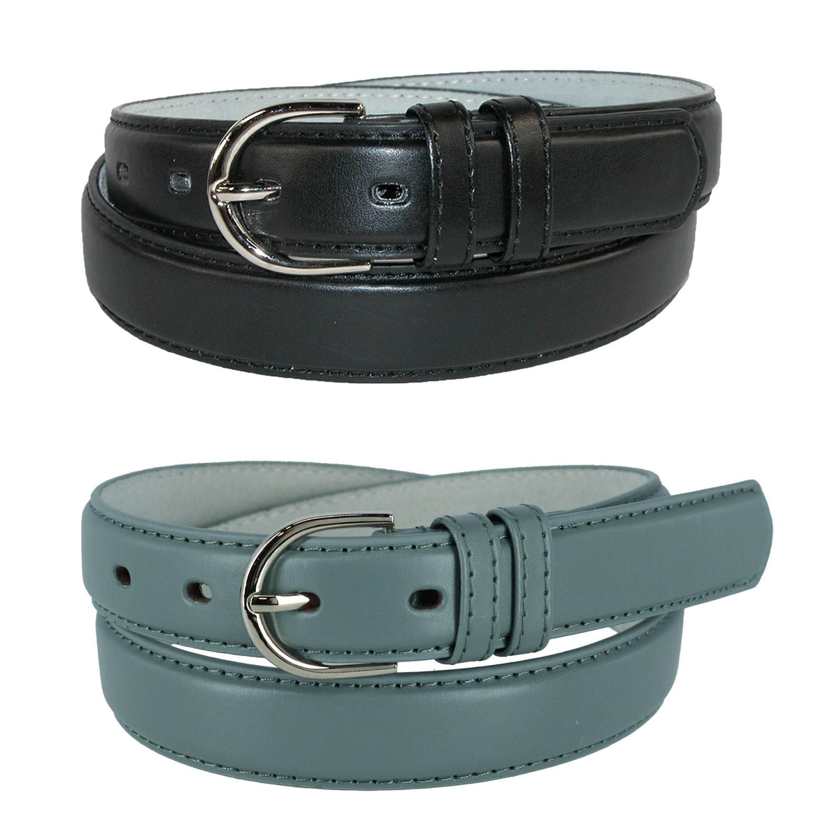 CTM® Women's Leather Dress Belt 2 Color Pack 1 1/8 Inch Silver Buckle