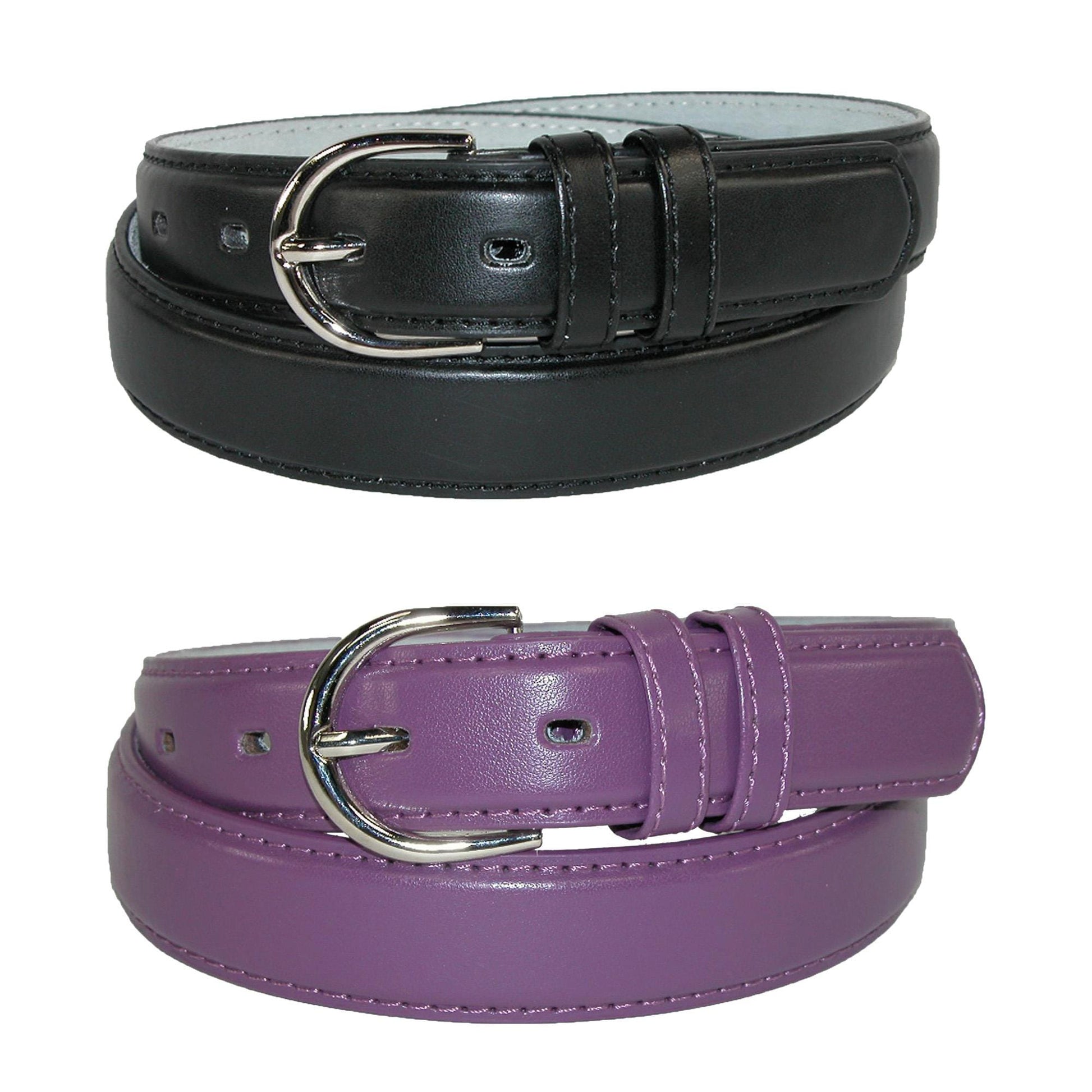 CTM® Women's Leather Dress Belt 2 Color Pack 1 1/8 Inch Silver Buckle
