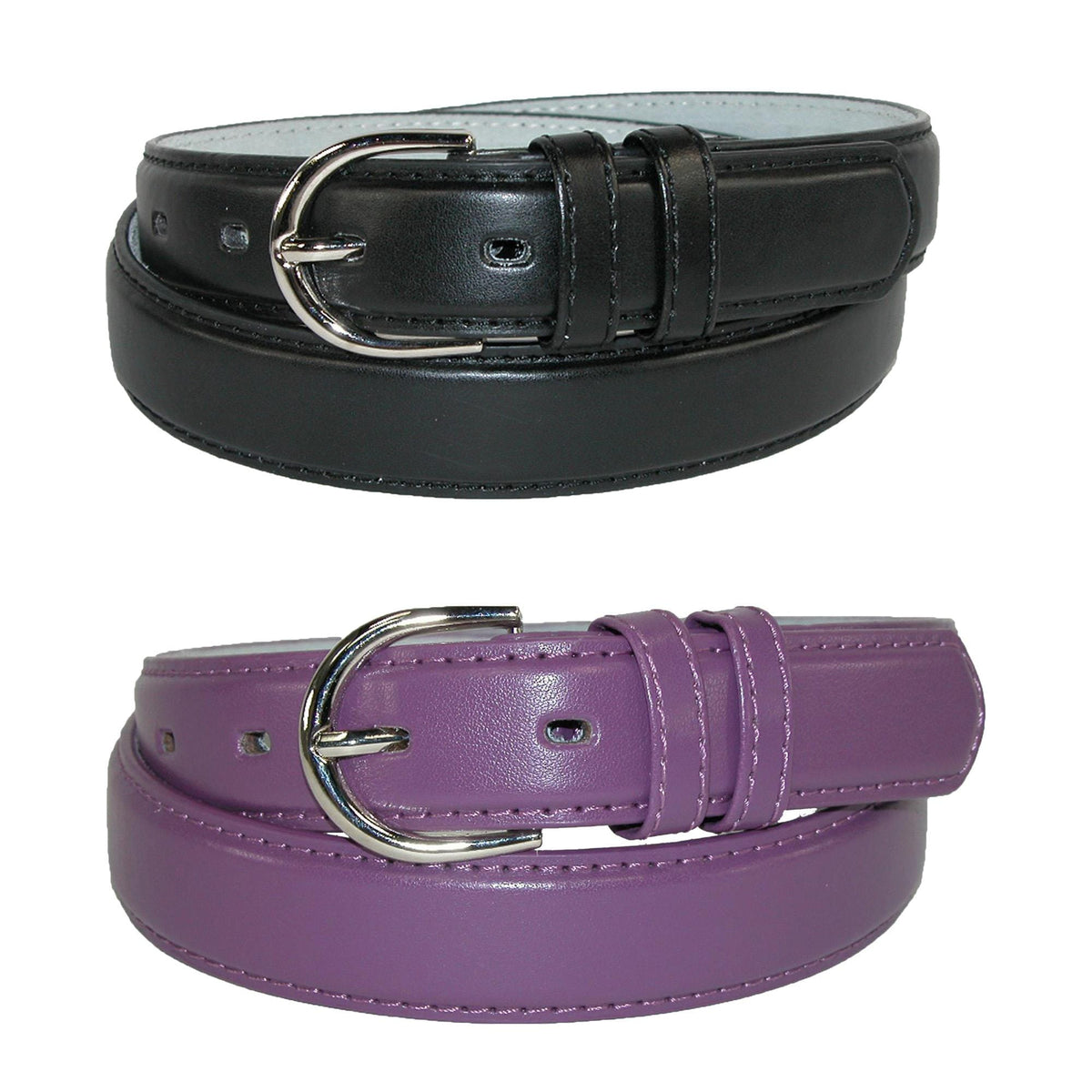 CTM® Women's Leather Dress Belt 2 Color Pack 1 1/8 Inch Silver Buckle