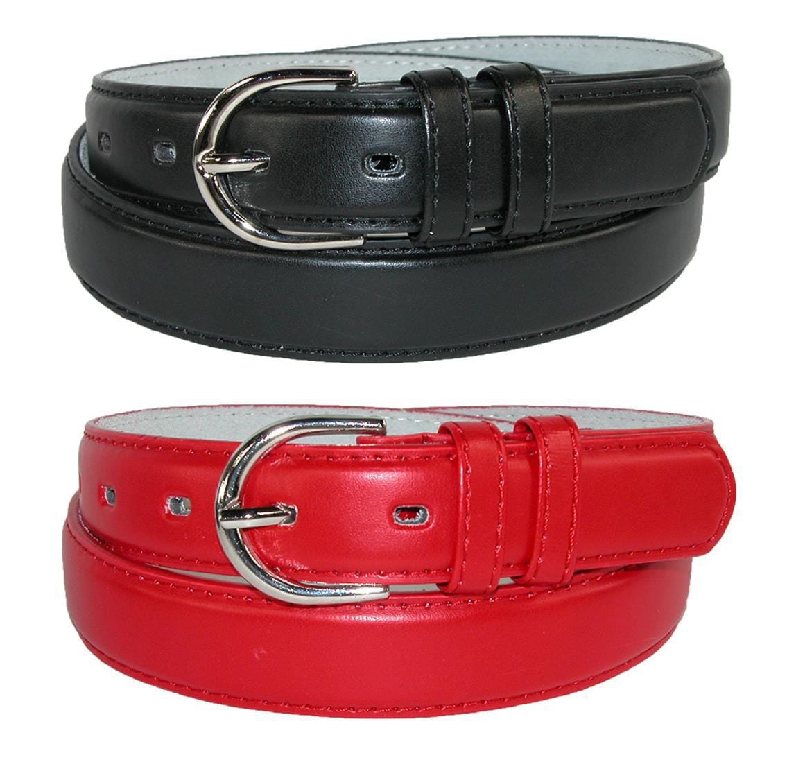 CTM® Women's Leather Dress Belt 2 Color Pack 1 1/8 Inch Silver Buckle