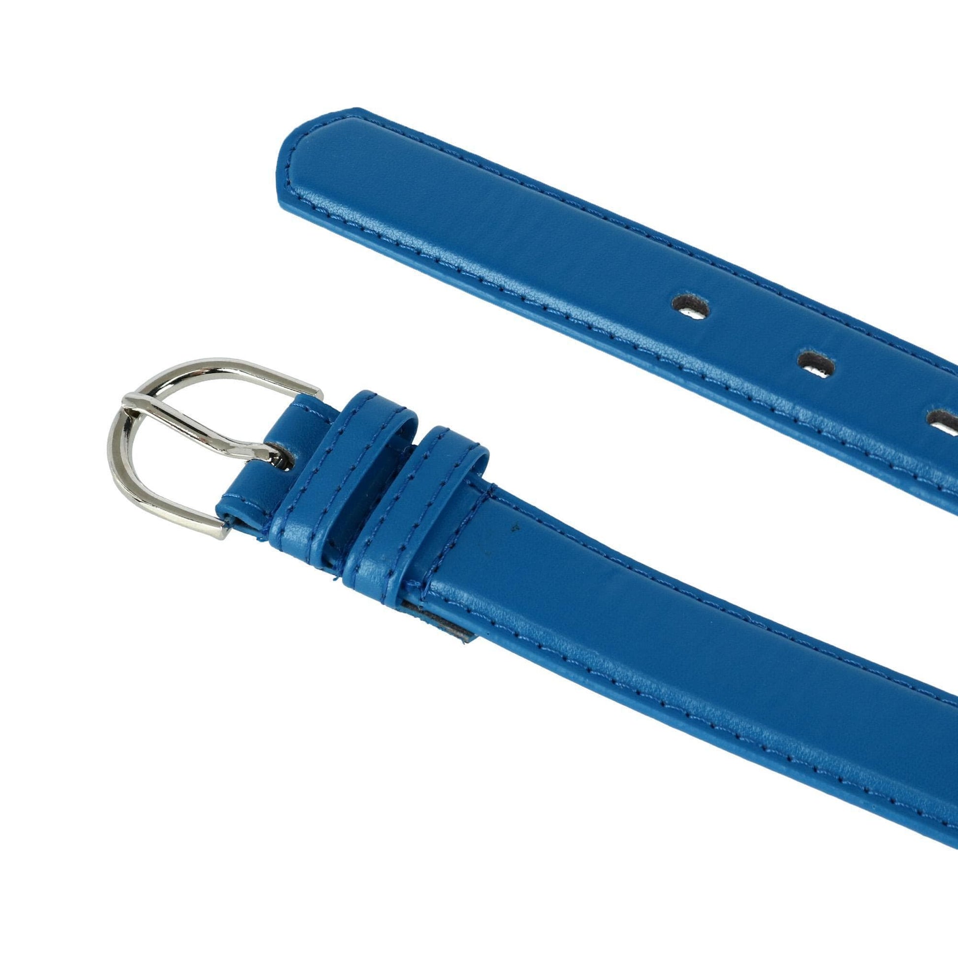 CTM® Women's Leather Dress Belt 2 Color Pack 1 1/8 Inch Silver Buckle - Black and Royal Blue