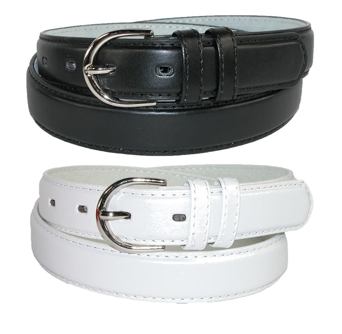 CTM® Women's Leather Dress Belt 2 Color Pack 1 1/8 Inch Silver Buckle - Black and White