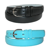 Women's Leather Dress Belt 2 Color Pack 1 1/8 Inch Silver Buckle