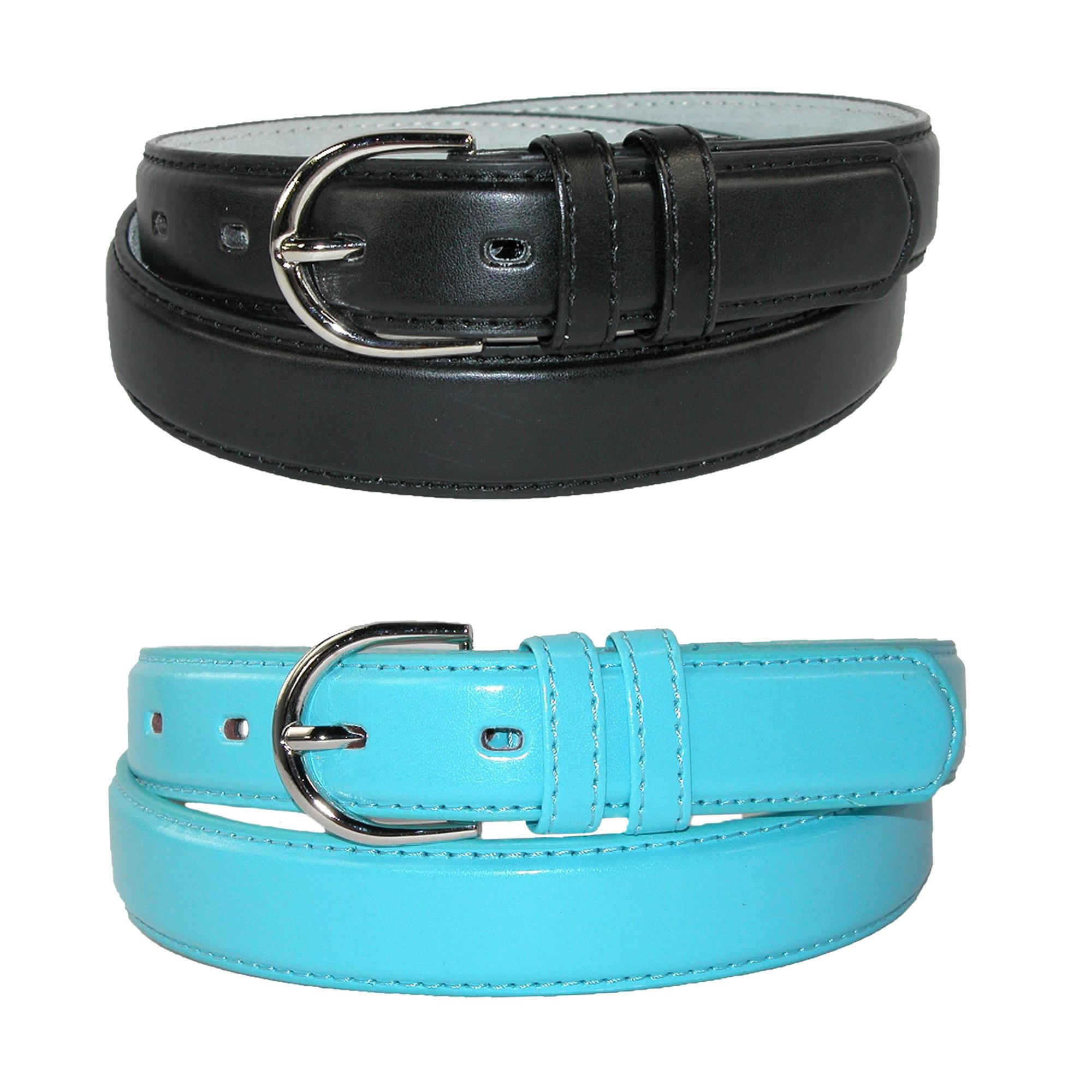 CTM® Women's Leather Dress Belt 2 Color Pack 1 1/8 Inch Silver Buckle - Women's Leather Dress Belt 2 Color Pack 1 1/8 Inch Silver Buckle