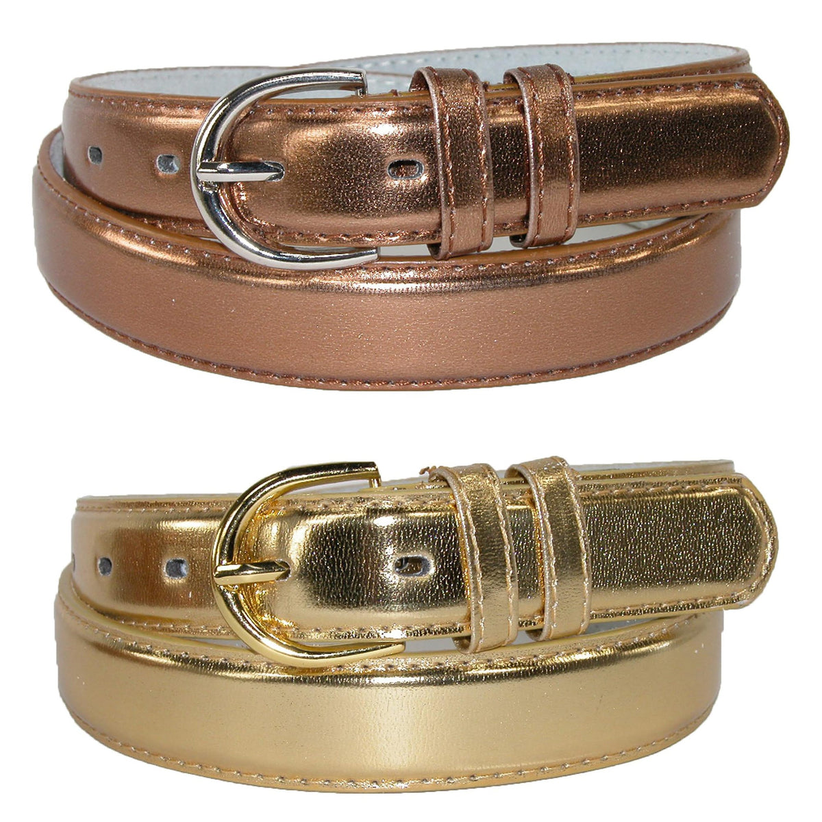 CTM® Women's 1 1/8 Inch Wide Leather Metallic Dress Belt (Pack of 2 Colors)