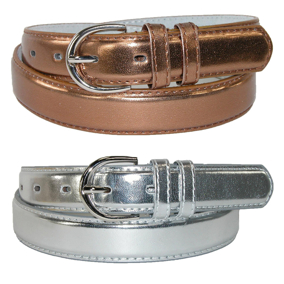 CTM® Women's 1 1/8 Inch Wide Leather Metallic Dress Belt (Pack of 2 Colors)
