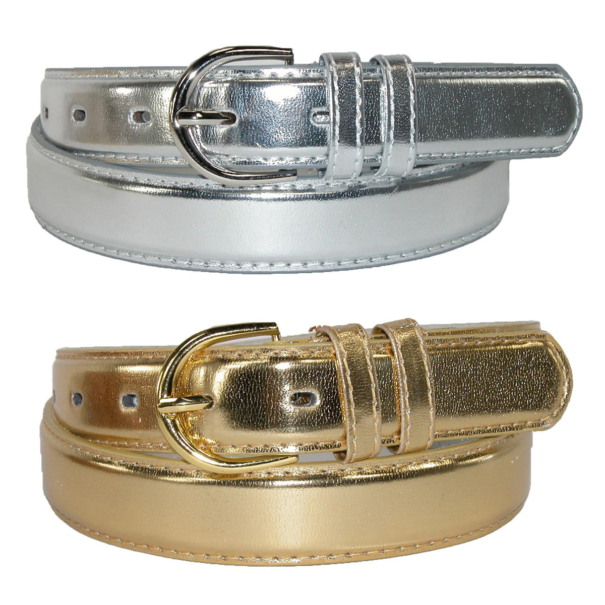 CTM® Women's 1 1/8 Inch Wide Leather Metallic Dress Belt (Pack of 2 Colors) - Women's 1 1/8 Inch Wide Leather Metallic Dress Belt (Pack of 2 Colors)