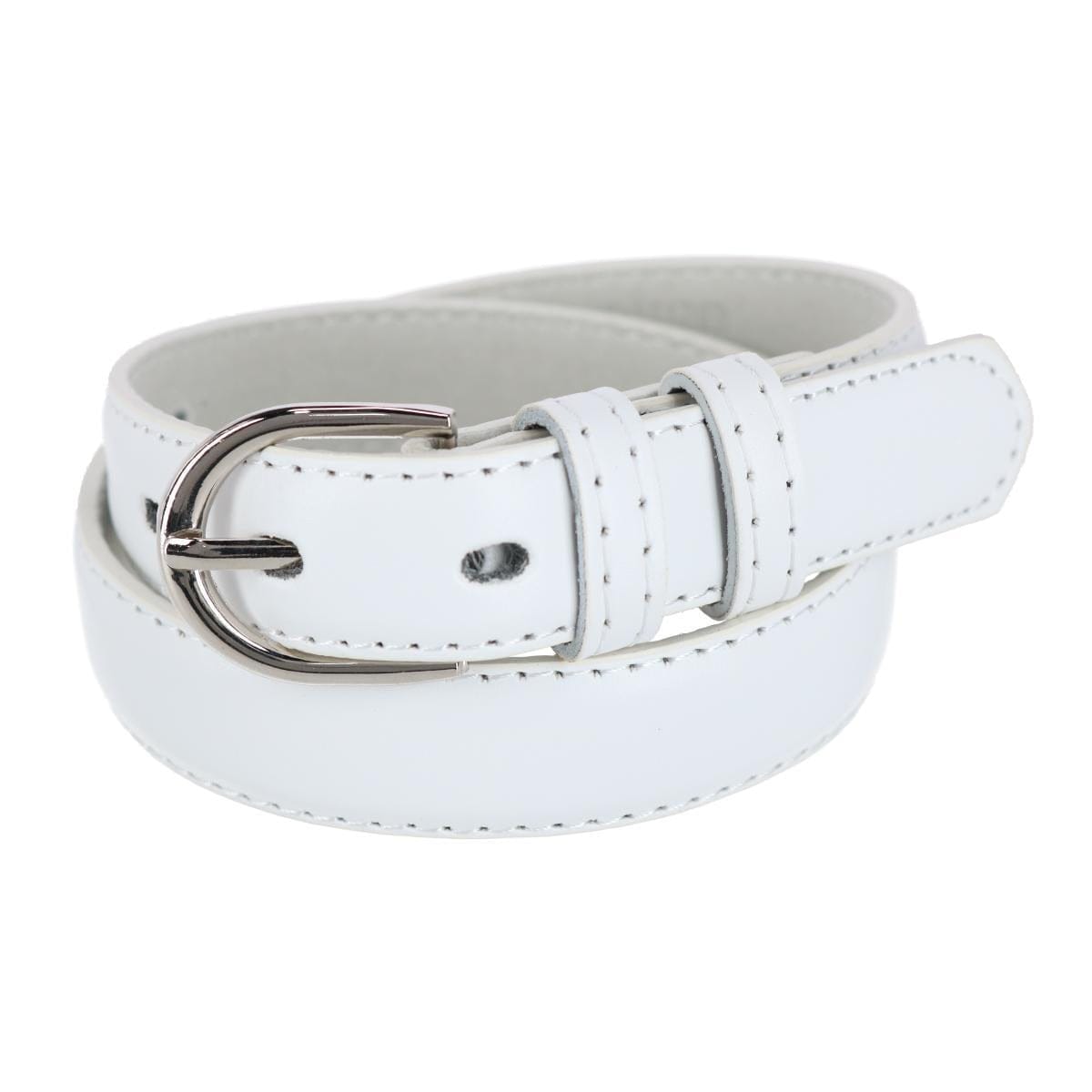 CTM® Kid's Leather 1 inch Basic Dress Belt - White