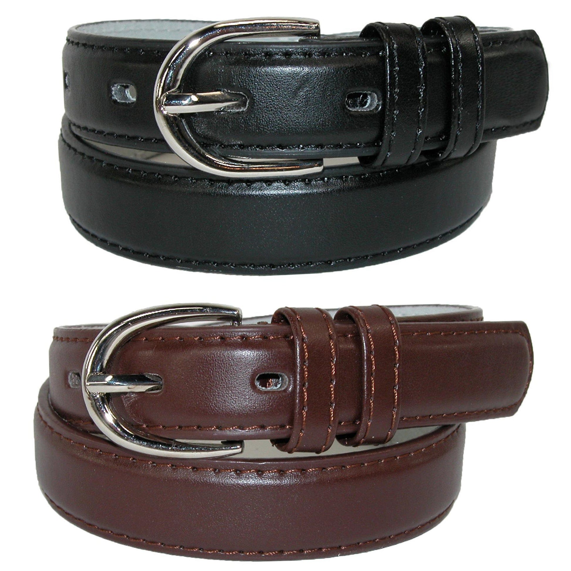 CTM® Kid's Basic Leather Dress Belt (Pack of 2 Colors) - Black and Brown