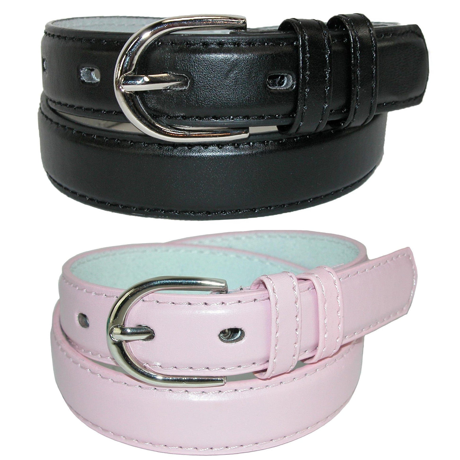 CTM® Kid's Basic Leather Dress Belt (Pack of 2 Colors) - Black and Light Pink