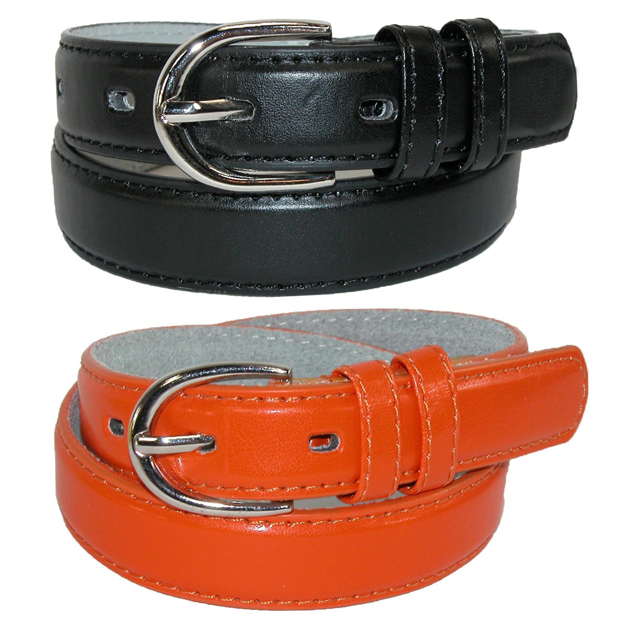 CTM® Kid's Basic Leather Dress Belt (Pack of 2 Colors) - Black and Orange
