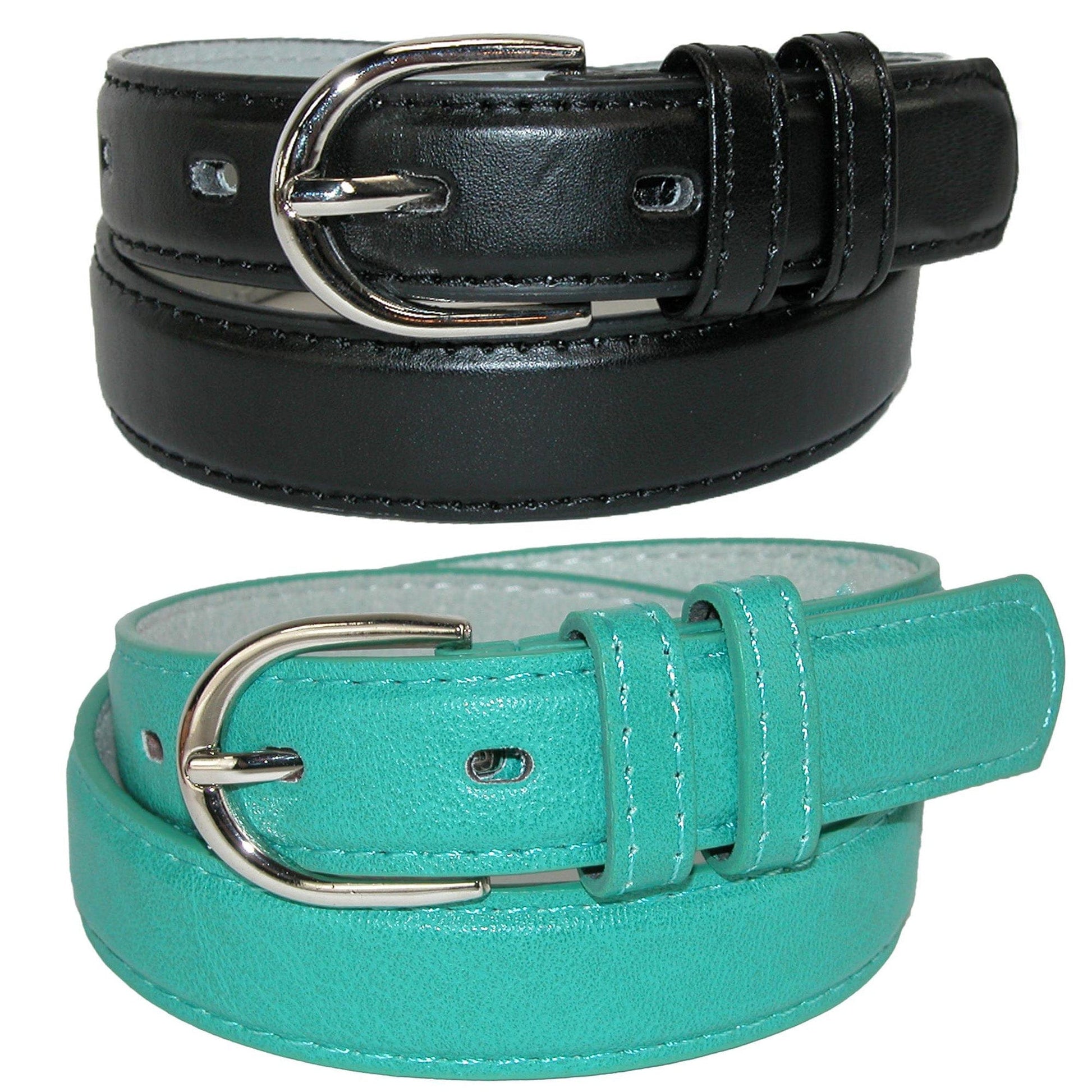 CTM® Kid's Basic Leather Dress Belt (Pack of 2 Colors) - Black and Turquoise