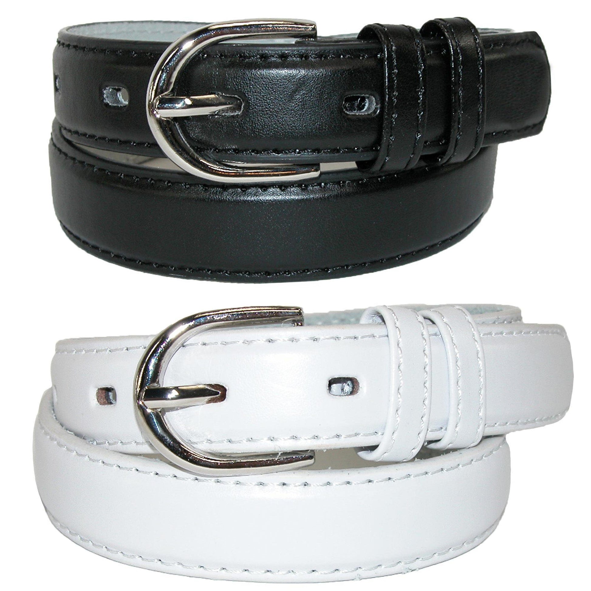 CTM® Kid's Basic Leather Dress Belt (Pack of 2 Colors) - Black and White