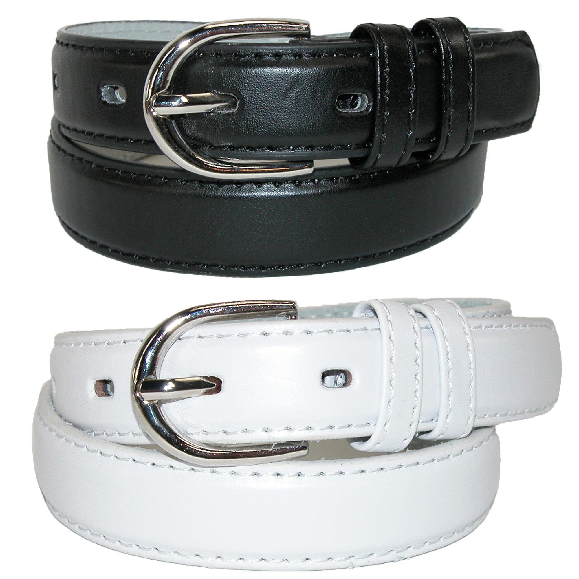 CTM® Kid's Basic Leather Dress Belt (Pack of 2 Colors) - Black and White